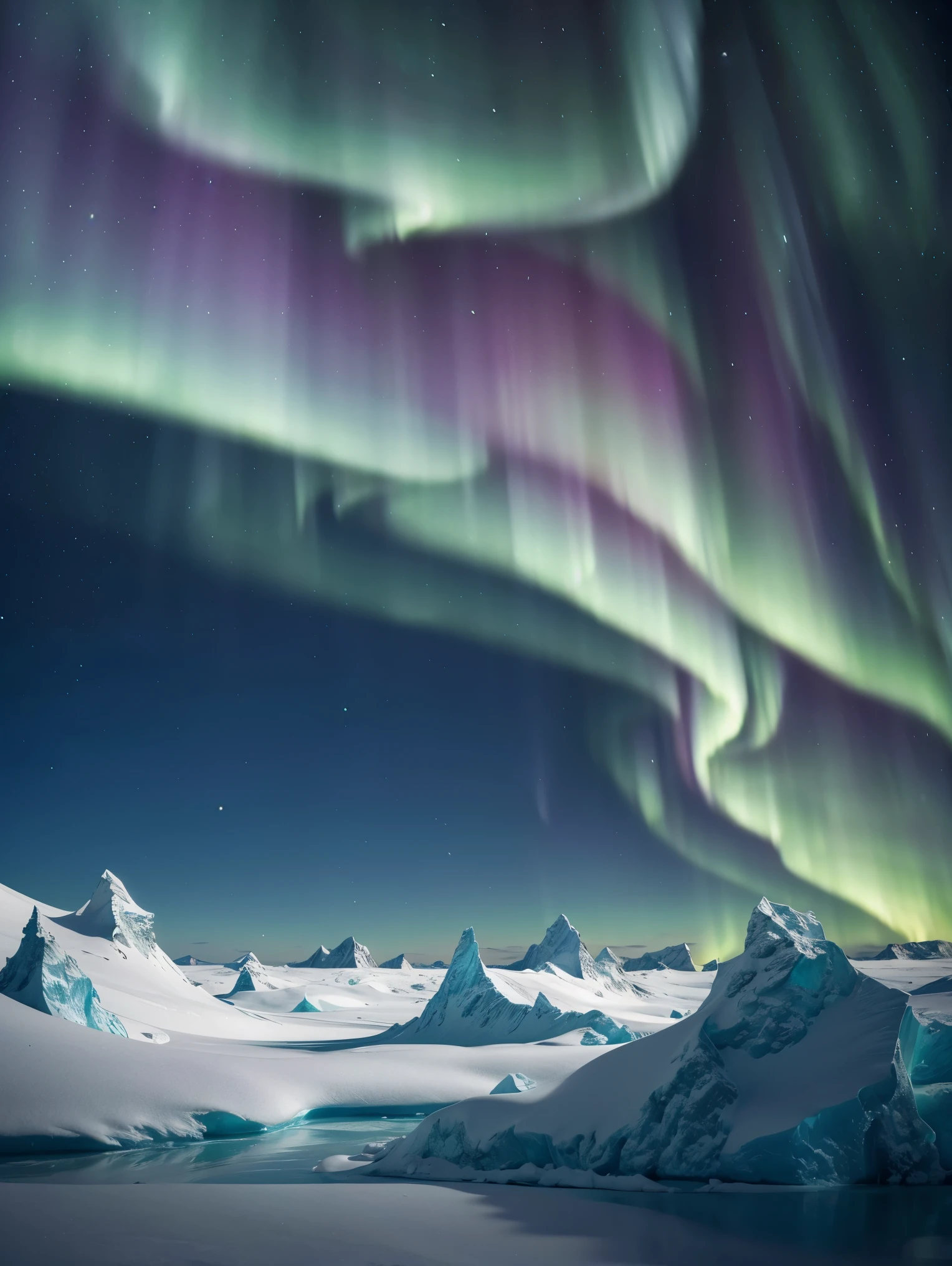 An exquisite arctic landscape painted in various shades of ethereal blue, showcasing the untouched beauty of icy glaciers, sparkling snow-covered peaks, and an expansive frozen tundra landscape with feminine curves. Mounds reminiscent of the 
the shape of generous breasts stretching as far as the eye can see. The serene atmosphere is intensified by the soft glow of the moon reflecting off the crystalline ice, creating a captivating tableau of pure tranquility and awe-inspiring natural wonders. Northern lights. National geographic style. Masterpiece. UHD.