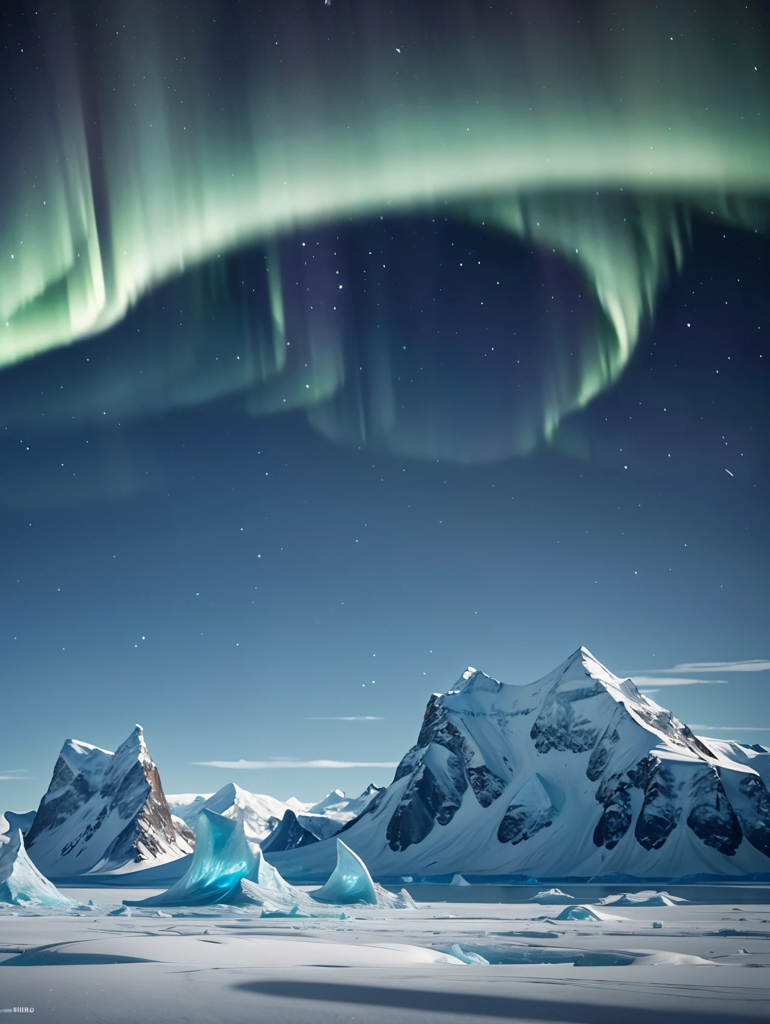 An exquisite arctic landscape painted in various shades of ethereal blue, showcasing the untouched beauty of icy glaciers, sparkling snow-covered peaks, and an expansive frozen tundra landscape with feminine curves. Mounds reminiscent of the 
the shape of generous breasts stretching as far as the eye can see. The serene atmosphere is intensified by the soft glow of the moon reflecting off the crystalline ice, creating a captivating tableau of pure tranquility and awe-inspiring natural wonders. Northern lights. National geographic style. Masterpiece. UHD.
