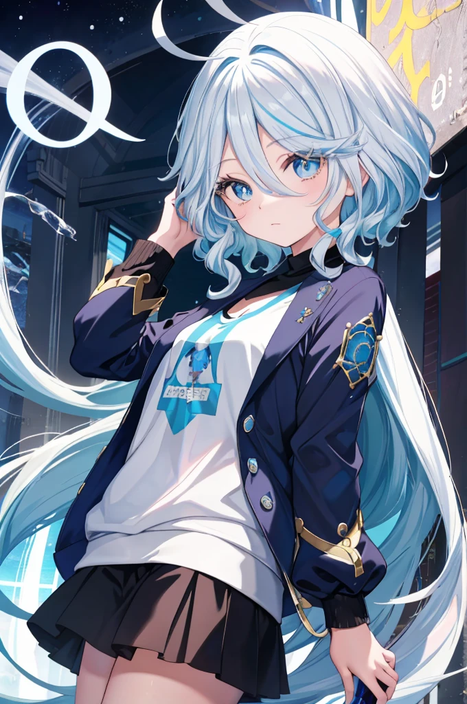 Furina  anime com cabelos brancos e olhos azuis, deus de cabelos brancos, garota retrato, camiseta, sweatshirt, Anime Girl with Cosmic Hair, com cabelos brancos, cabelos brancos, arte digital no Pixiv, retrato de anime Cirno, trends on artstation pixiv, cabelos brancos perfeitos, cabelo branco, retrato de olhos azuis, a miniskirt