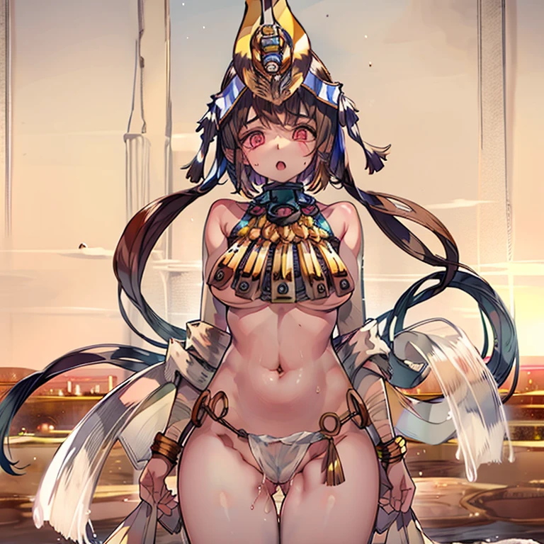 the vast desert, sweat like a pig,Wet one’s pants, lower body naked,urinate,ancient egypt town square, Embarrassment, confused face, red face,Pubic hair is growing , Futanari,My stomach, thighs, and buttocks are plump,urinate, piss,ancient egyptian erotic costumes, Breasts, nipples and pussy exposed, urinate,wet one's pants girl, one girl, A girl wearing an ancient Egyptian headdress, makes a surprised face, Holding her pussy with her right and left hands, panic, Ancient Egyptian costumes that show erotic breasts, nipples, and pussies ,Become an inner thigh, Are standing,empty desert , A girl holding down her pussy with her right and left hands,The limit of patience, drooling from the mouth,Place your right and left hands on top of your pussy. A little stooped, 