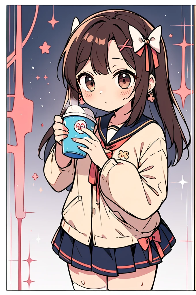 Young girl holding coffee cup in hand, cute girl, Cute and delicate face, cute-fine-face, Hayami-chan, Chiho, Yoshitomo Nara, young cute face, beauty的日本女孩脸, brown hair and big eyes, Cute and beautiful girl, beauty