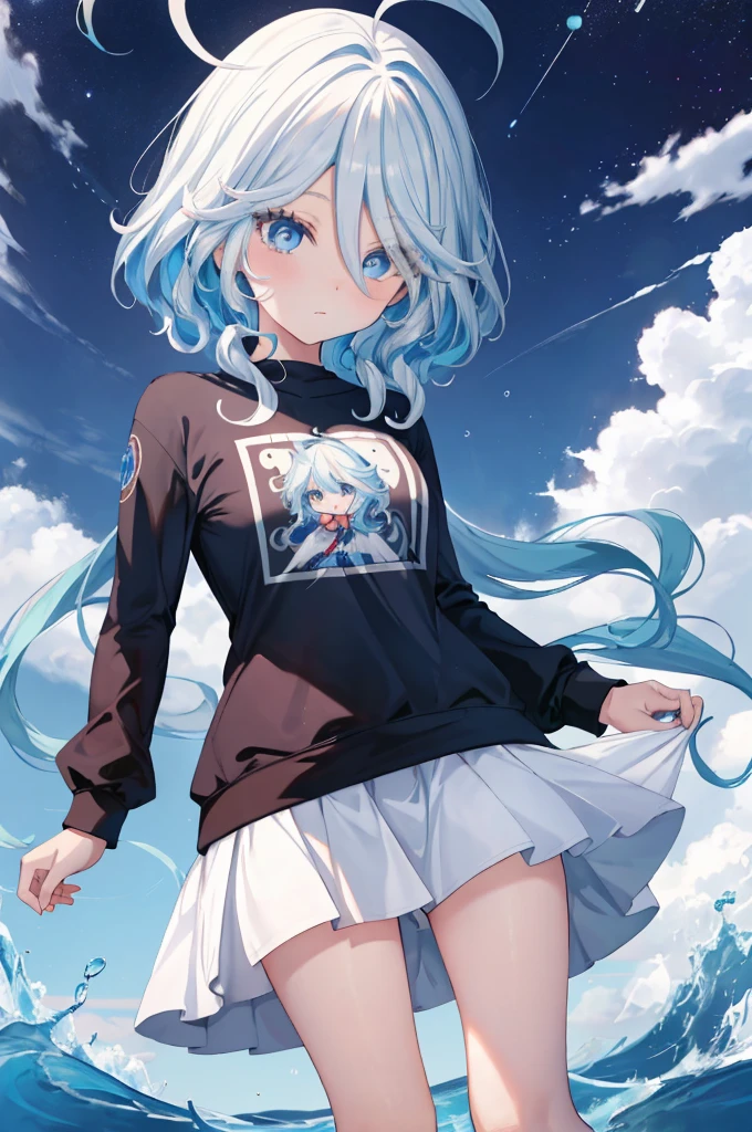 Furina  anime com cabelos brancos e olhos azuis, deus de cabelos brancos, garota retrato, camiseta, sweatshirt, Anime Girl with Cosmic Hair, com cabelos brancos, cabelos brancos, arte digital no Pixiv, retrato de anime Cirno, trends on artstation pixiv, cabelos brancos perfeitos, cabelo branco, retrato de olhos azuis, a miniskirt