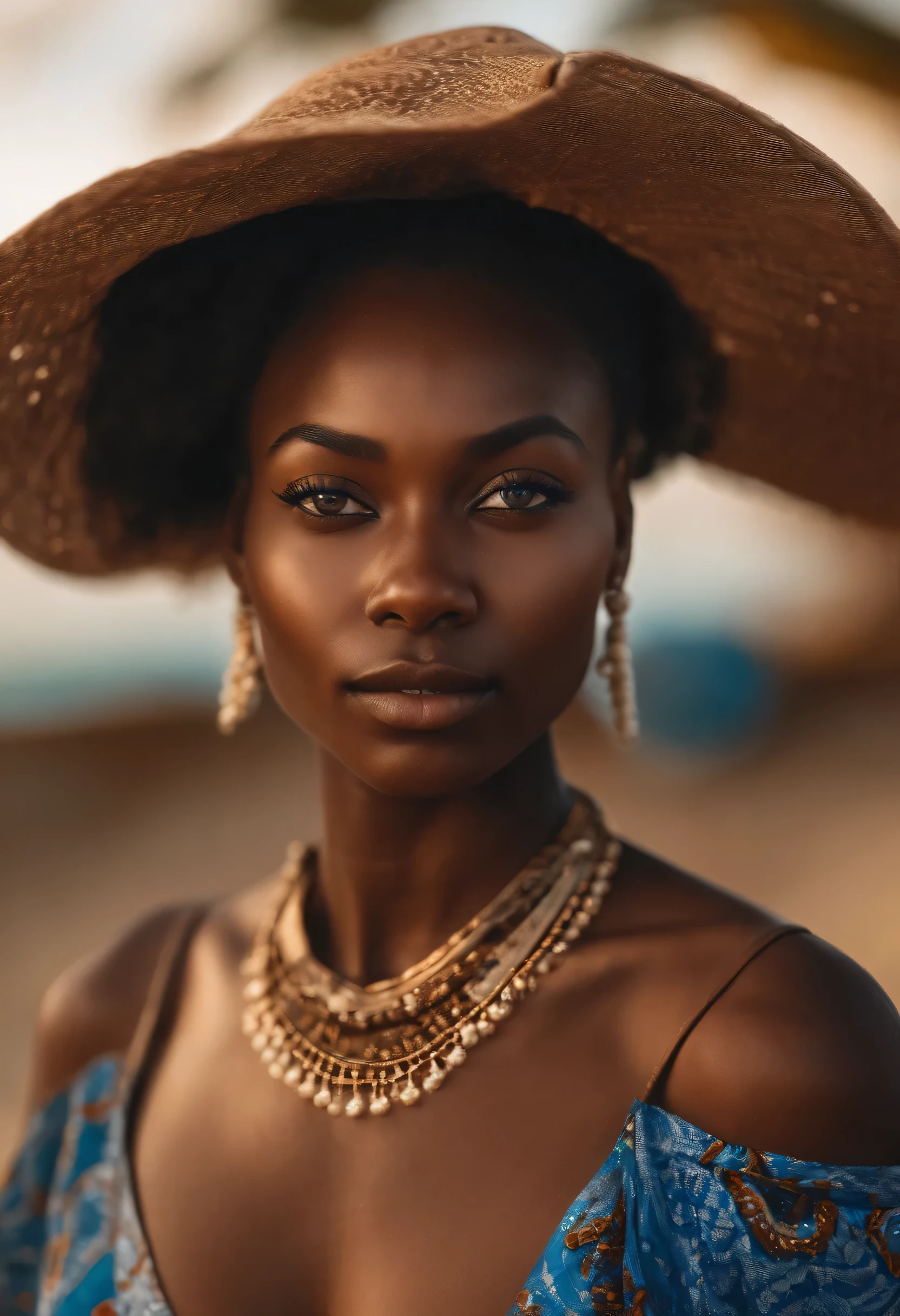 find similar model of An attractive 23-year-old half-Gambian and blue-eyed african woman on the beach