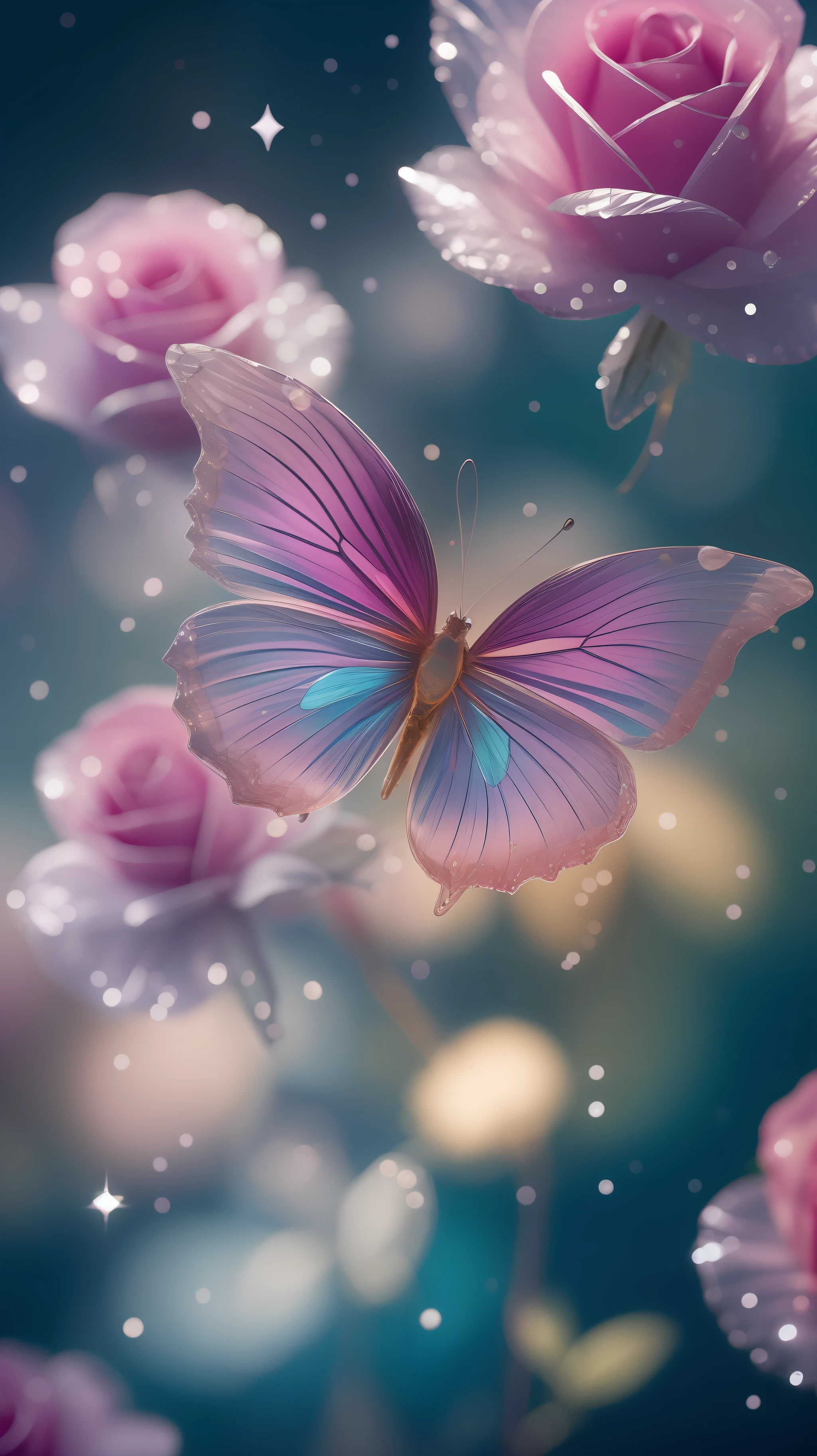 Crystal fancy, rosas, a todo color, dedo del pie hacia arriba, Innumerables plumas de cristal revolotean en el aire,
fancy, Galaxia, transparente, Poca profundidad de campo, Jade Bokeh, espumoso, espumoso, impresionante, vistoso,
magic photography, dramatic lighting, Photographic realism, Ultra detalle, 4k, grados de libertad, high resolution