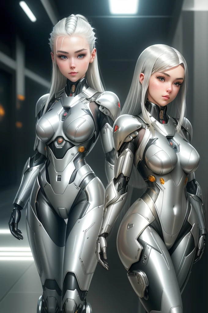 silver garment,tights,woman,Perfect body,Detail showcased,sexy,Fantasy,magic,Metal streamlined mecha,Streamlined machinery,Humanity,jumpsuit,Streamlined cyberpunk style,highest detail,Futurism,perfect girl,cute cyborg girl,Cyborg-silver-haired girl,beautiful women,Girl in mecha armor,HD,high quality, best quality ,