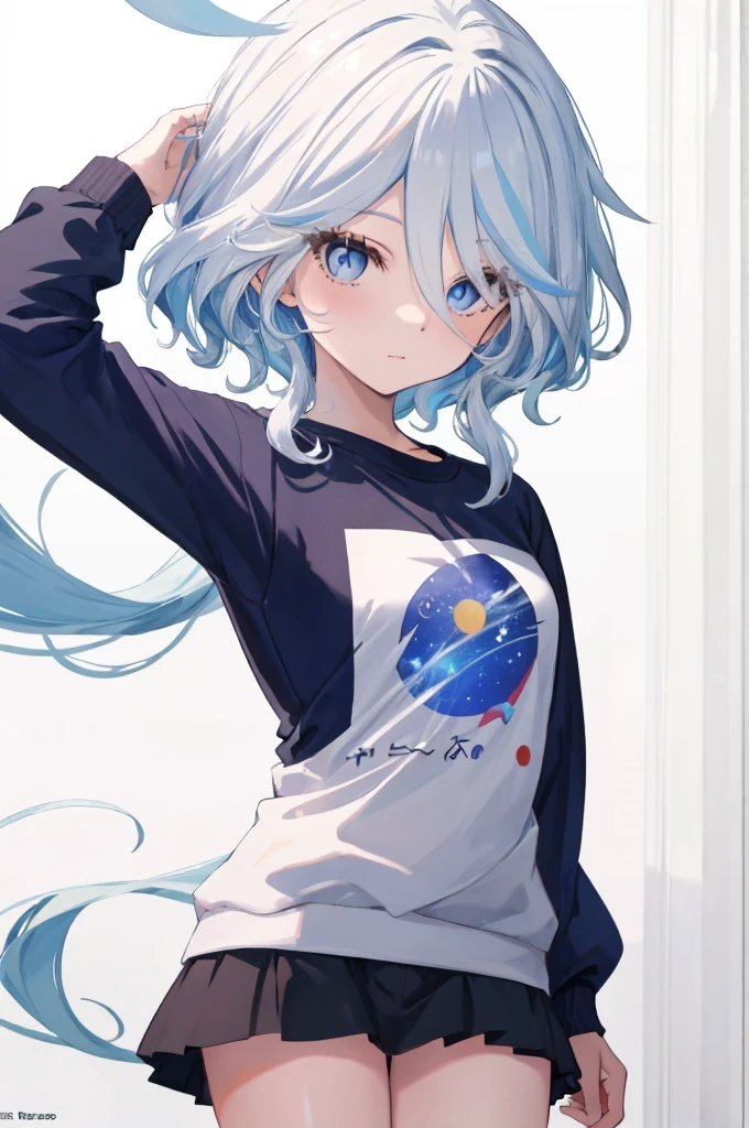 Furina  anime com cabelos brancos e olhos azuis, deus de cabelos brancos, garota retrato, camiseta, sweatshirt, Anime Girl with Cosmic Hair, com cabelos brancos, cabelos brancos, arte digital no Pixiv, retrato de anime Cirno, trends on artstation pixiv, cabelos brancos perfeitos, cabelo branco, retrato de olhos azuis, a miniskirt