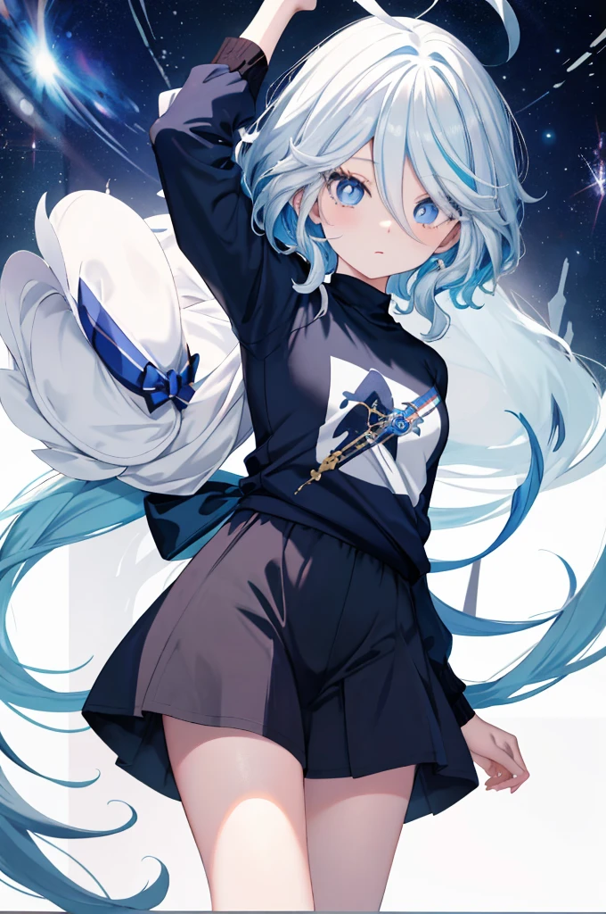 Furina  anime com cabelos brancos e olhos azuis, deus de cabelos brancos, garota retrato, camiseta, sweatshirt, Anime Girl with Cosmic Hair, com cabelos brancos, cabelos brancos, arte digital no Pixiv, retrato de anime Cirno, trends on artstation pixiv, cabelos brancos perfeitos, cabelo branco, retrato de olhos azuis, a miniskirt