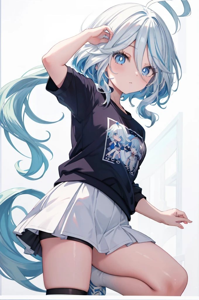 Furina  anime com cabelos brancos e olhos azuis, deus de cabelos brancos, garota retrato, camiseta, sweatshirt, Anime Girl with Cosmic Hair, com cabelos brancos, cabelos brancos, arte digital no Pixiv, retrato de anime Cirno, trends on artstation pixiv, cabelos brancos perfeitos, cabelo branco, retrato de olhos azuis, a miniskirt