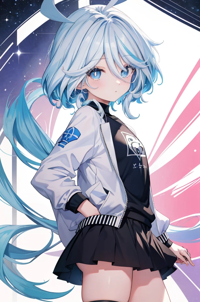 Furina  anime com cabelos brancos e olhos azuis, deus de cabelos brancos, garota retrato, camiseta, sweatshirt, Anime Girl with Cosmic Hair, com cabelos brancos, cabelos brancos, arte digital no Pixiv, retrato de anime Cirno, trends on artstation pixiv, cabelos brancos perfeitos, cabelo branco, retrato de olhos azuis, a miniskirt