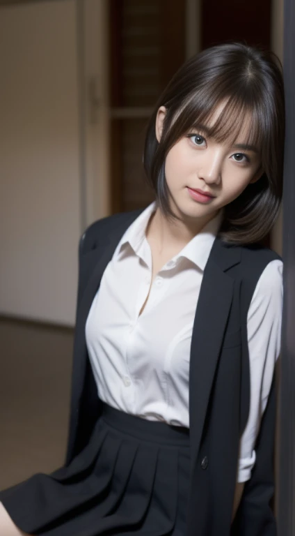 (((32ｋ,high detal,high-detail、​masterpiece,Attention to detail,full body Esbian,独奏))),Raw photo & realistic atmosphere,beautiful dark blue eyes,Detailed mouth,Glossy lips,Detailed eyebrows,Eyes drawn in detail with soft white skin that shines with every detail、azure eyes,Very beautiful eyes,Detailed lips、Very beautiful face,Very well-formed face、Lifelike face,shiny beautiful lips, Realistic Young Gravure Idol, very beautiful school girl, ,Moderately beautiful, Young Sensual Gravure Idol, Young Gravure Idol, Beautiful, Cute and sexy１8 year old schoolgirl,the whole body is wet,dripped out,with a flushed face,Incredibly beautiful１8-year-old girl,short-cut,Brown shiny hair,Hair is wet,Dripping water,dripping,（M-shaped legs spreading in classroom,Lorena beautiful 18 year old ,The skirt is flipped up,I see underwear:1.7）,（Black pantyhose,Beautiful fece,Looking at the camera：1.6）,（Black  uniform chest languidly open,darkness,Very dark,A pitch-black classroom with no lights on,Illuminate the subject with a flashlight,spot light：1.6）,（Sexy body,well-shaped breasts,,Immature body, I'm anxious and about to cry,Moist eyes,cold smile,The glaring face is also beautiful：1.5）,（Uniforms are torn to tatters,Sexy exposure：1.8）