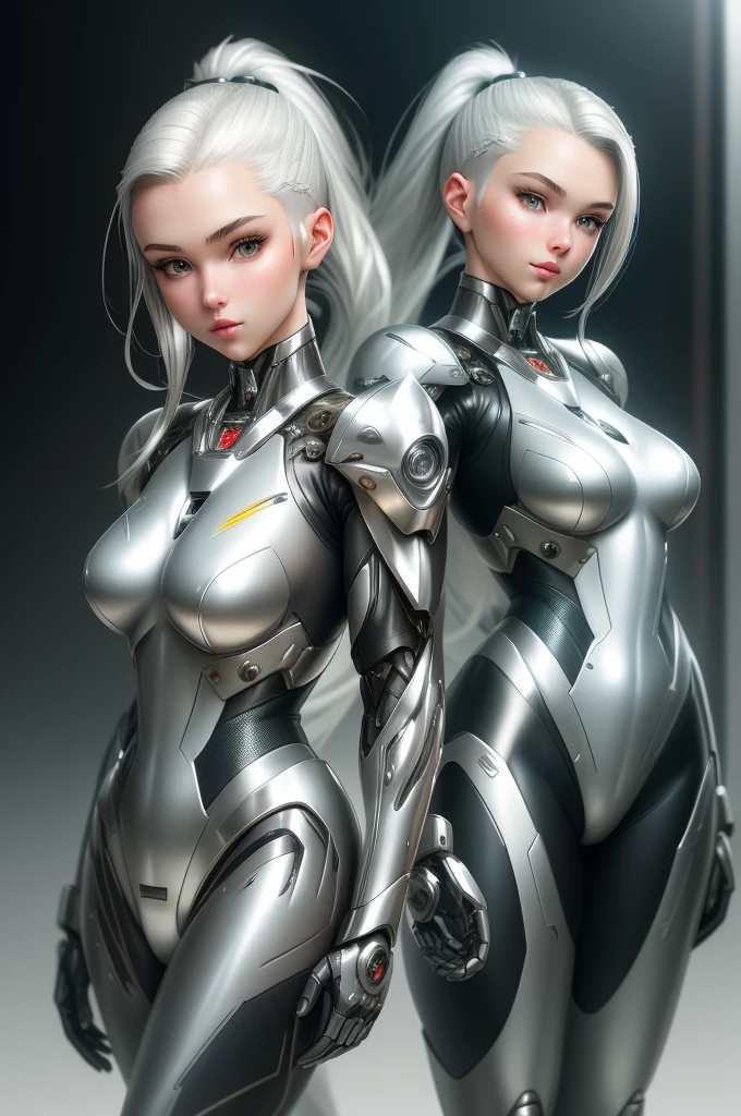 silver garment,tights,woman,Perfect body,Detail showcased,sexy,Fantasy,magic,Metal streamlined mecha,Streamlined machinery,Humanity,jumpsuit,Streamlined cyberpunk style,highest detail,Futurism,perfect girl,cute cyborg girl,Cyborg-silver-haired girl,beautiful women,Girl in mecha armor,HD,high quality, best quality ,