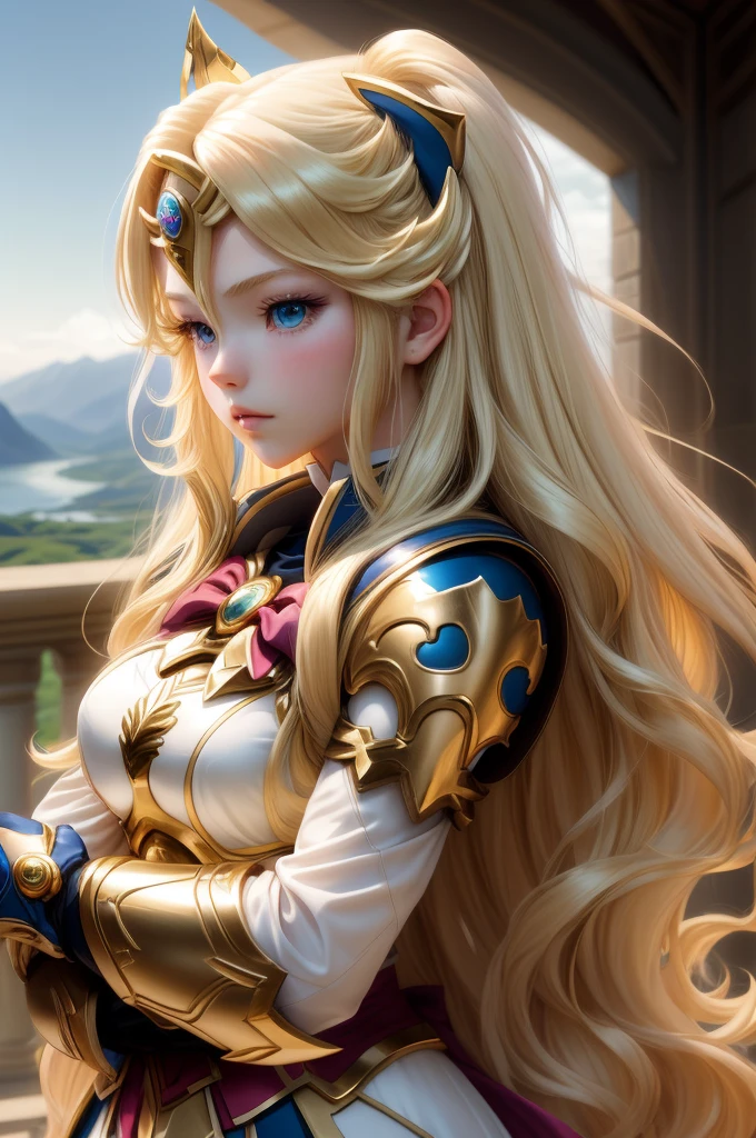 Saint Seiya,1 girl,blond,Gradient,Gradient背景,long hair,solo,1 girl,blond,bow,Gloves,long hair,Fantastic girl,solo ,