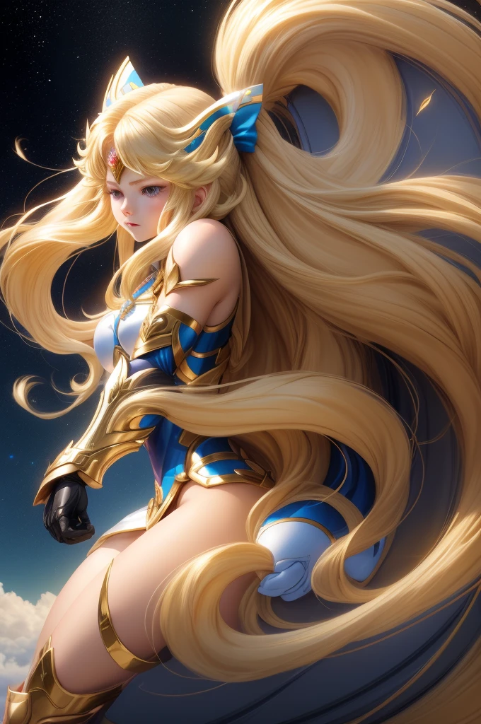 Saint Seiya,1 girl,blond,Gradient,Gradient背景,long hair,solo,1 girl,blond,bow,Gloves,long hair,Fantastic girl,solo ,