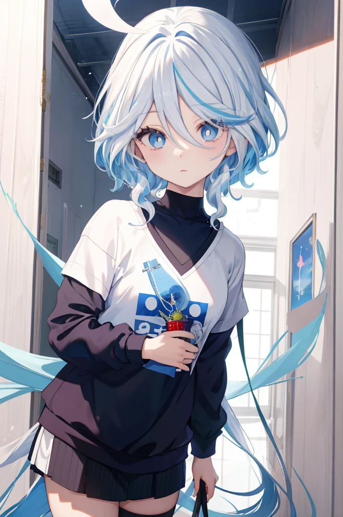 Furina  anime com cabelos brancos e olhos azuis, deus de cabelos brancos, garota retrato, camiseta, sweatshirt, Anime Girl with Cosmic Hair, com cabelos brancos, cabelos brancos, arte digital no Pixiv, retrato de anime Cirno, trends on artstation pixiv, cabelos brancos perfeitos, cabelo branco, retrato de olhos azuis, a miniskirt