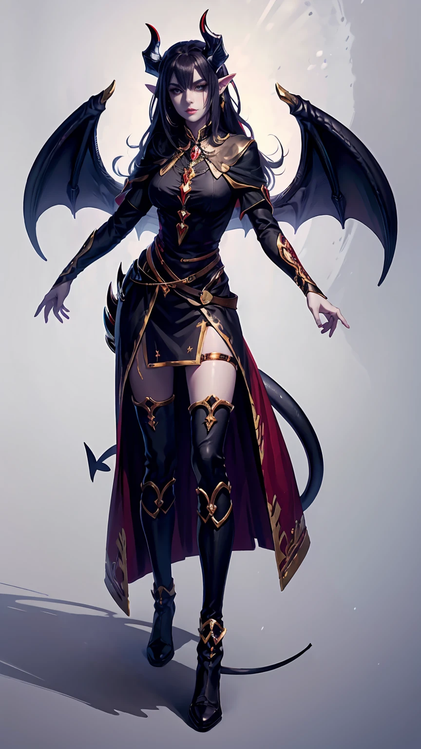 (full body, girl ,with demon tail and demon horns, white background, medieval fantasy)
(best quality, highres, ultra-detailed)