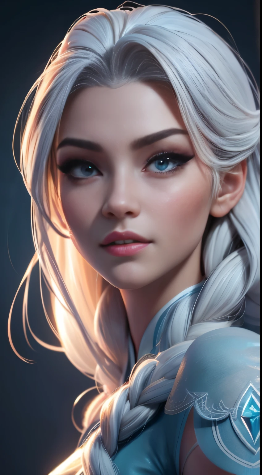 Elsa frozen chunly fusión. Highly detailed CG unity 8k wallpaper, style shot, complex, high detail, dramatic, highest quality movie still image, very detailed, masterpiece, best quality, character design, Elsa, Elsa from Frozen, (( Dark style)), realistic ultra-detailed rendering style, natural light, sharp character design, (hard focus, 8k), (((natural skin texture))), 8k textures, soft cinematic lighting, adobe lightroom, dark room, hdr, Sophisticated, Elegant, Rich Detail, Sharp Focuilm Look) )), Soothing Tones, Detail Frenzy, Intricate Detail, Super Detail, Low Contrast, Soft Film Lighting, Dull Colors, Exposure Blending, HDR, Fade, 35mm, f/1.4, ISO64, f16, 25 sec.