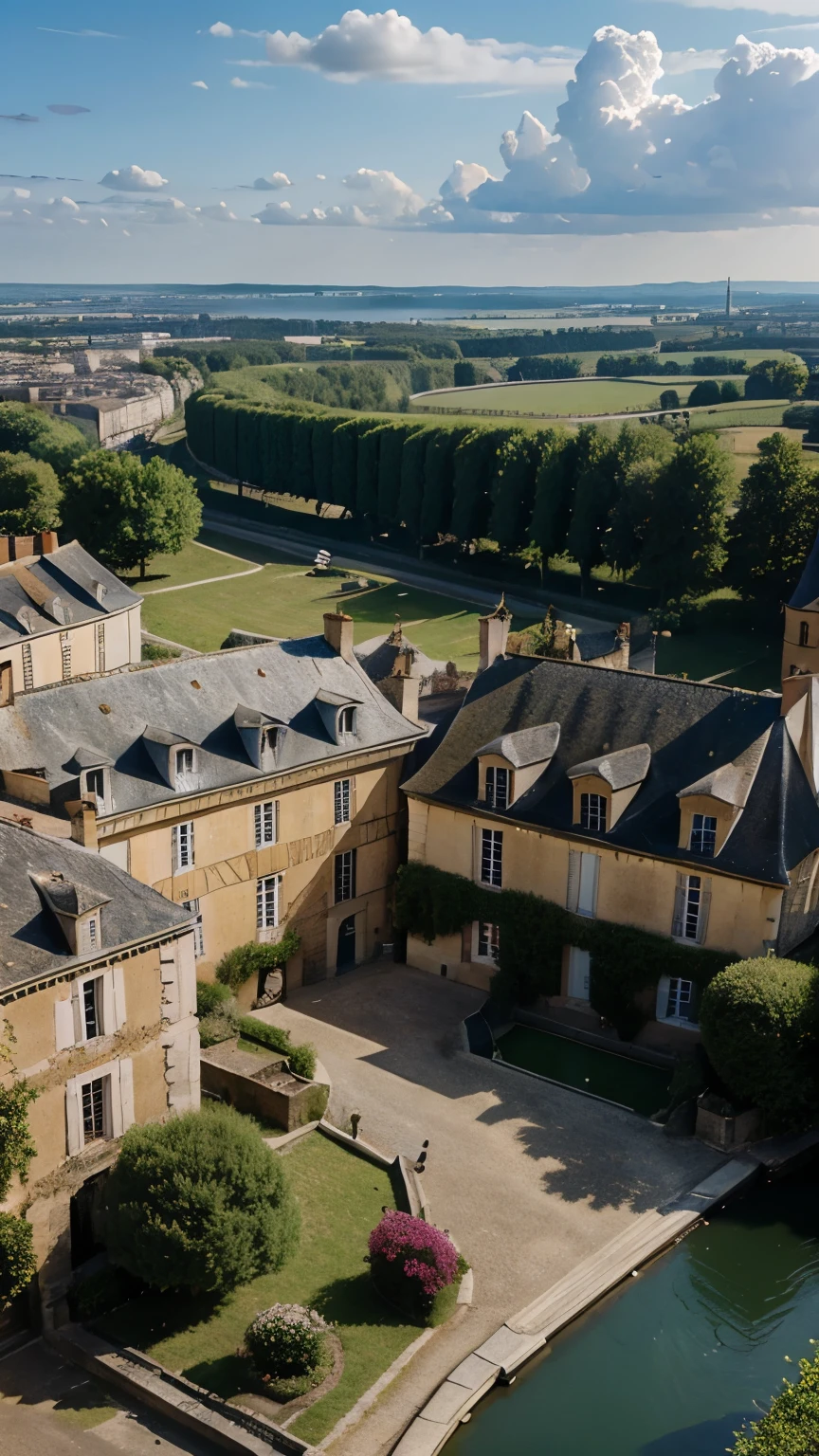 Scenery in France, View from above, photos, realistic, best quality, landscape, historical