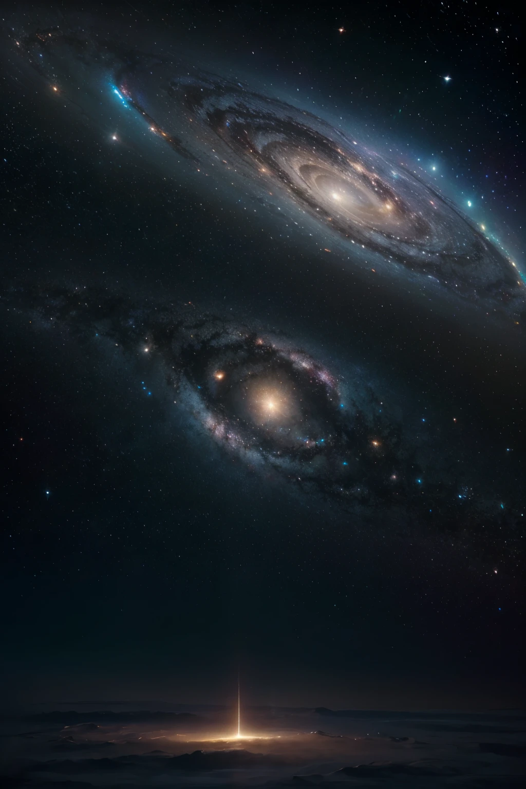 In this serene space scene, captured in ultra-high definition (UHD), the profound silence is emphasized as sound is absent, due to the lack of air. The backdrop portrays a vast expanse of twinkling stars, sprinkled across the inky black canvas of space. Exquisitely detailed planets, their distinctive hues and textures illuminated by the soft, ethereal glow of distant suns, are suspended in the void. Galaxies spiral lazily, their intricate shapes and myriad of colors depicted in striking realism. A sense of tranquility permeates the image, inviting the viewer to ponder the vastness and mystery of