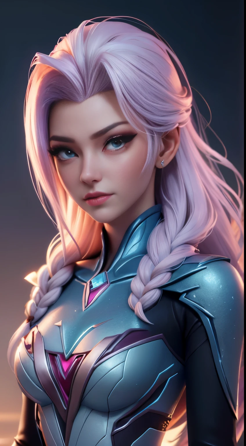 Elsa frozen Elita One Transformers Prime fusión. Highly detailed CG unity 8k wallpaper, style shot, complex, high detail, dramatic, highest quality movie still image, very detailed, masterpiece, best quality, character design, Elsa, Elsa from Frozen, (( Dark style)), realistic ultra-detailed rendering style, natural light, sharp character design, (hard focus, 8k), (((natural skin texture))), 8k textures, soft cinematic lighting, adobe lightroom, dark room, hdr, Sophisticated, Elegant, Rich Detail, Sharp Focuilm Look) )), Soothing Tones, Detail Frenzy, Intricate Detail, Super Detail, Low Contrast, Soft Film Lighting, Dull Colors, Exposure Blending, HDR, Fade, 35mm, f/1.4, ISO64, f16, 25 sec.