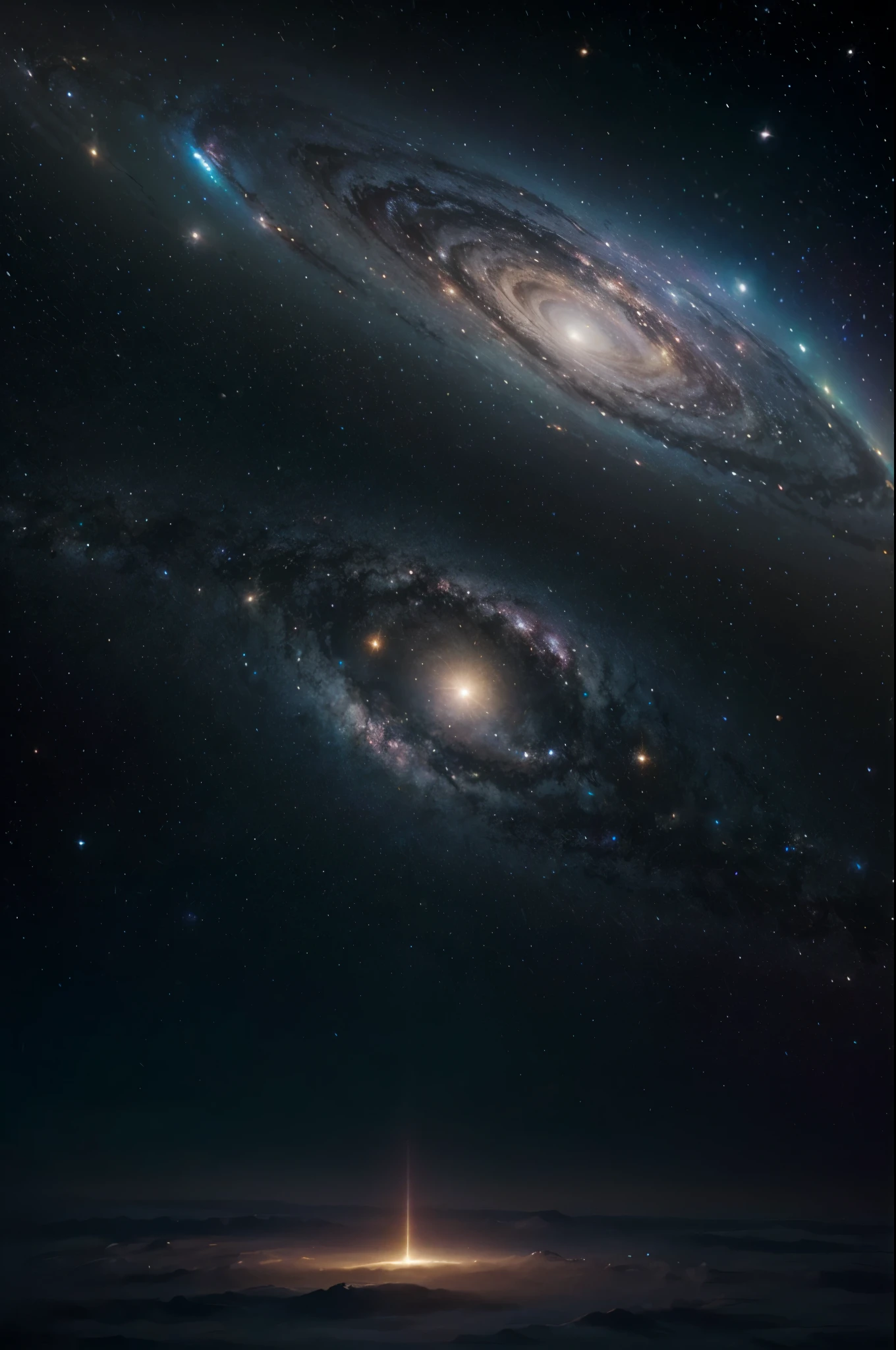In this serene space scene, captured in ultra-high definition (UHD), the profound silence is emphasized as sound is absent, due to the lack of air. The backdrop portrays a vast expanse of twinkling stars, sprinkled across the inky black canvas of space. Exquisitely detailed planets, their distinctive hues and textures illuminated by the soft, ethereal glow of distant suns, are suspended in the void. Galaxies spiral lazily, their intricate shapes and myriad of colors depicted in striking realism. A sense of tranquility permeates the image, inviting the viewer to ponder the vastness and mystery of