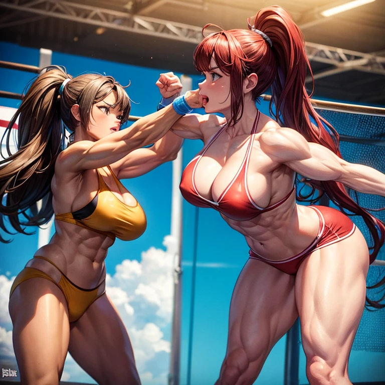 (Private 4K)、(High resolution:1.2)、(High freshness:1.2)、、(Whole Body Ezbian:1.2)、(Two Women:1.6)、((Woman with exaggerated big physique))、(Super big breasts fully opened:1.8)、abnormally developed muscles,,Barefoot woman, , Big arms、(Huge muscles:1.4)、(Dynamic pose:1.2)、(A woman who does her best:1.8)、(Torn  that is too small:1.8)、(classroom:1.2)、