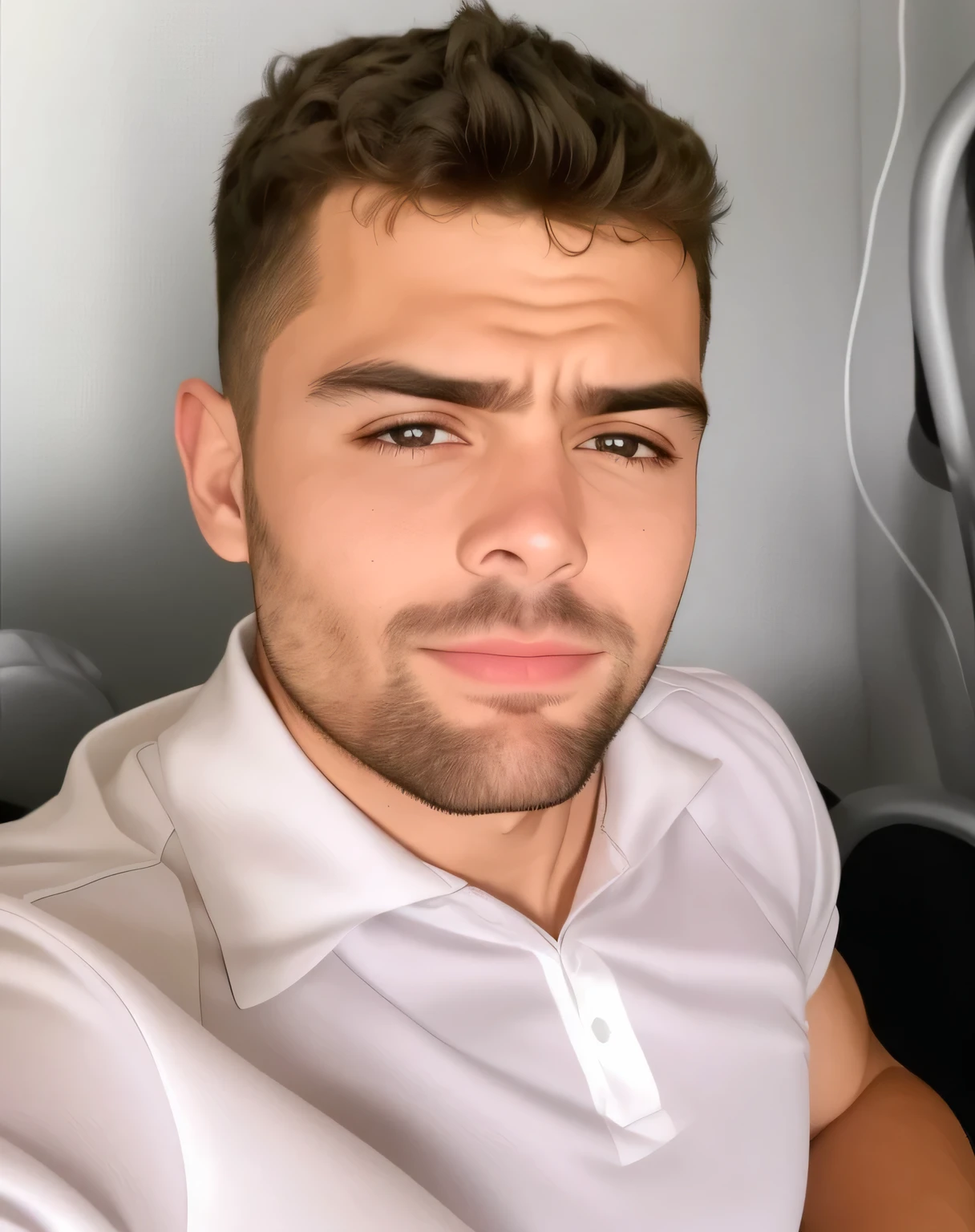 A partir dessa imagem, create another image keeping all the features of the face, The man must be dressed in gym clothes and with his arms crossed