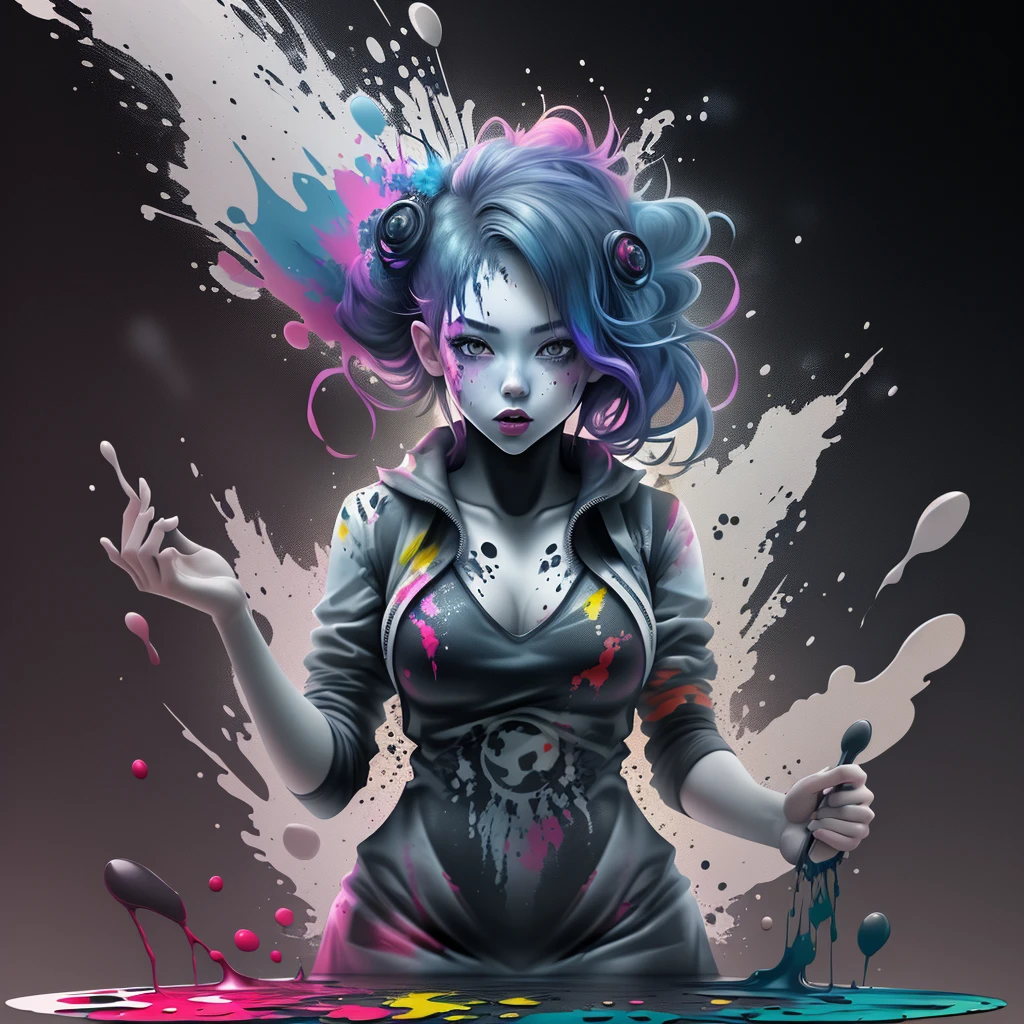 ink splash, paint splatter, girl, panoramic, Ultra high saturation, (best quality, masterpiece, Representative work, official art, Professional, 8k)