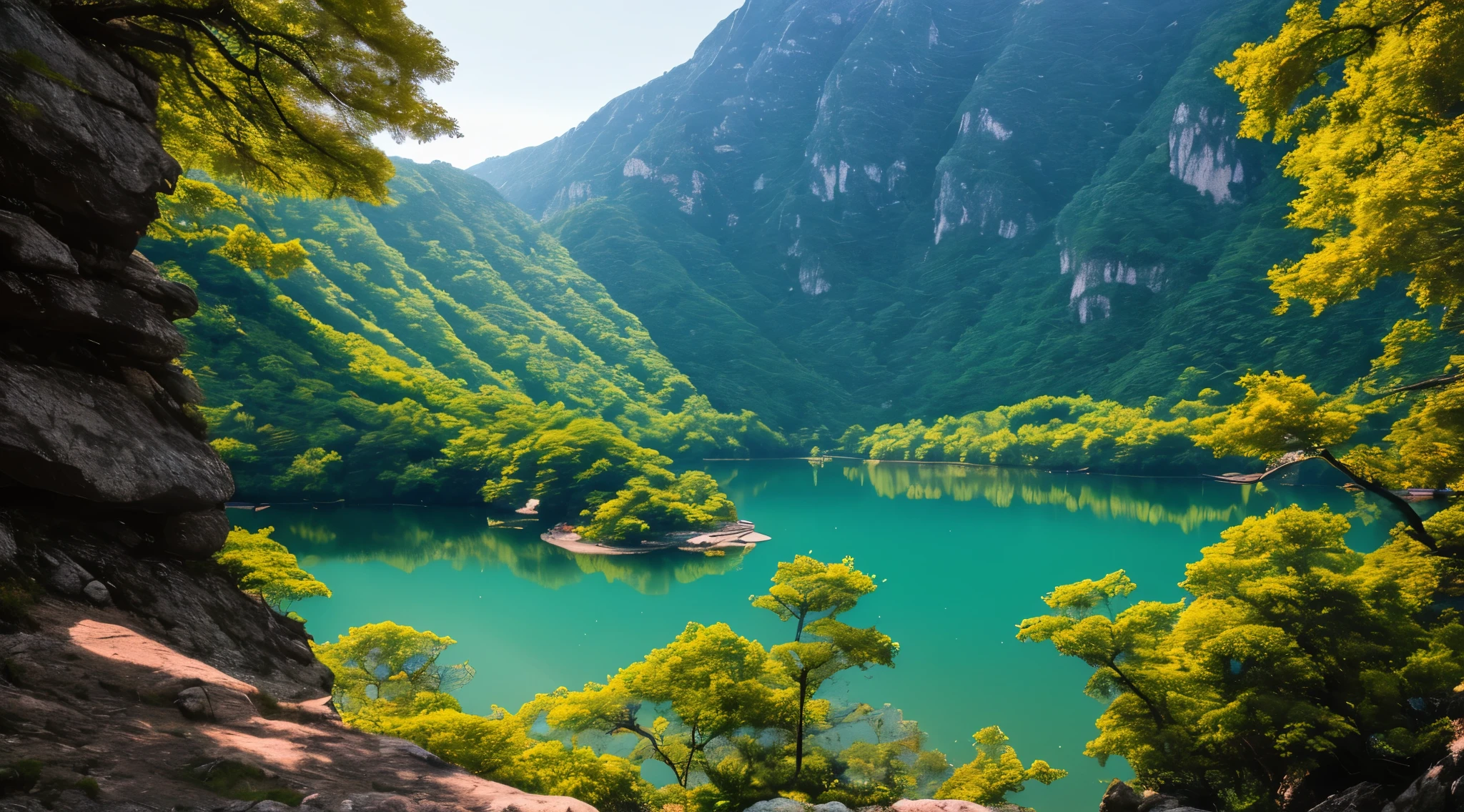 A beautiful Korean mountain and lake, (masterpiece), (portrait), (raw photo), (highly detailed CG unity 8k wallpaper) intricate, sharp focus, dramatic, realistic art