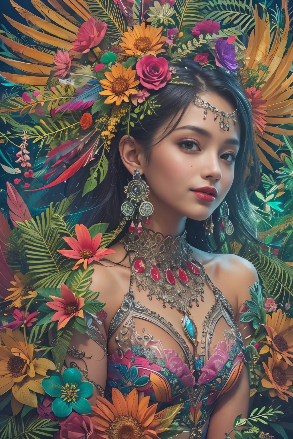 {(1 woman showing vagina, wet pussy, vaginal, beautiful girl slight smile, flirty smile)}, perfect caucasian face,(masterpiece), best quality, expressive eyes, perfect face,((masterpiece)),((best quality)),((HD)),((extremely detailed)),((cinematic lighting)),((detailed)),((perfect face)), expressive eyes, dark skin,((tribal teen)),(beautiful nose),(earrings),(black choker),(long black hair),(blunt bangs),(black eyes),(sharp eyes),(thick eyelashes) ,((completely nude)), ((nipples)),(cute bottom lip), (jungle background),(tribal body tattoos), full body,girl seen from below, wet skin, tattoo mandala and flowers, interior of ancient temple flooded with water, night light, interior of ancient temple flooded with water, tattoos of mandala and flowers on bare skin, girl sitting on pedestal showing vagina, girl sitting on wall with thighs apart showing the vagina, illuminated face, radiant face with areola, feet submerged in transparent water,floating antique clock, lamp, lantern, night sky with storm, full moon, extremely soft and fluid paint, 3D liquid paint, 3D fractals,splash effect, sea, fluid, 3D fractals, dreamy glow, oil painting with strong strokes, dripping paint, night sky with storm, floating antique clock, lamp, lantern, nfsw, Caucasian girl, detailed background, detailed face , realistic face, overexposure, {{hyperrealistic}}, full body, love, devotion, beautiful lighting, warm lighting, cinematic shot, depth of field, iridescent, illustration, light smile, closed mouth, no panties, no bra, vagina a the view, slight smile, mischievous look, flirtatious look, flirtatious smile (nsfw:1.5), Important: Her eyes are important and should be the highest resolution, extremely detailed, and awe-inspiring, with multiple colors and shades. The background of the image is wild and unruly, with a mix of flowers, petals, circus stuff, and colorful detritus. This image is highly ornate and full of detail. Include fantasy details, enhanced details, iridescence, colorful,
