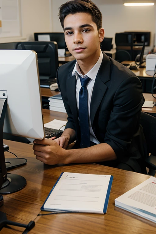 young man working in office
