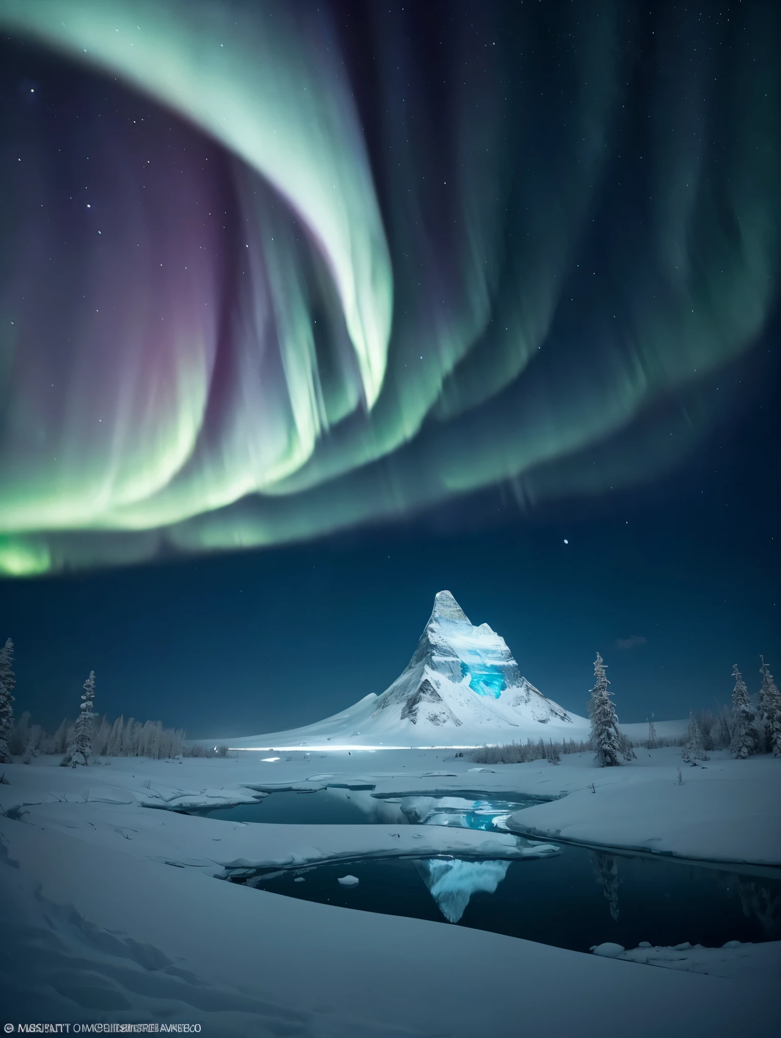 An exquisite arctic landscape painted in various shades of ethereal blue, showcasing the untouched beauty of icy glaciers, and an expansive frozen forest stretching as far as the eye can see. A landscape with feminine curves. Mounds reminiscent of the
the shape of generous breasts. (just before the forest, in this magnificent landscape is hiding a scientists low profile ultra secret base:1.5). BREAK The serene atmosphere is intensified by the soft glow of the moon reflecting off the crystalline ice, creating a captivating tableau of pure tranquility and awe-inspiring natural wonders. Northern lights. National geographic style. Masterpiece. UHD.