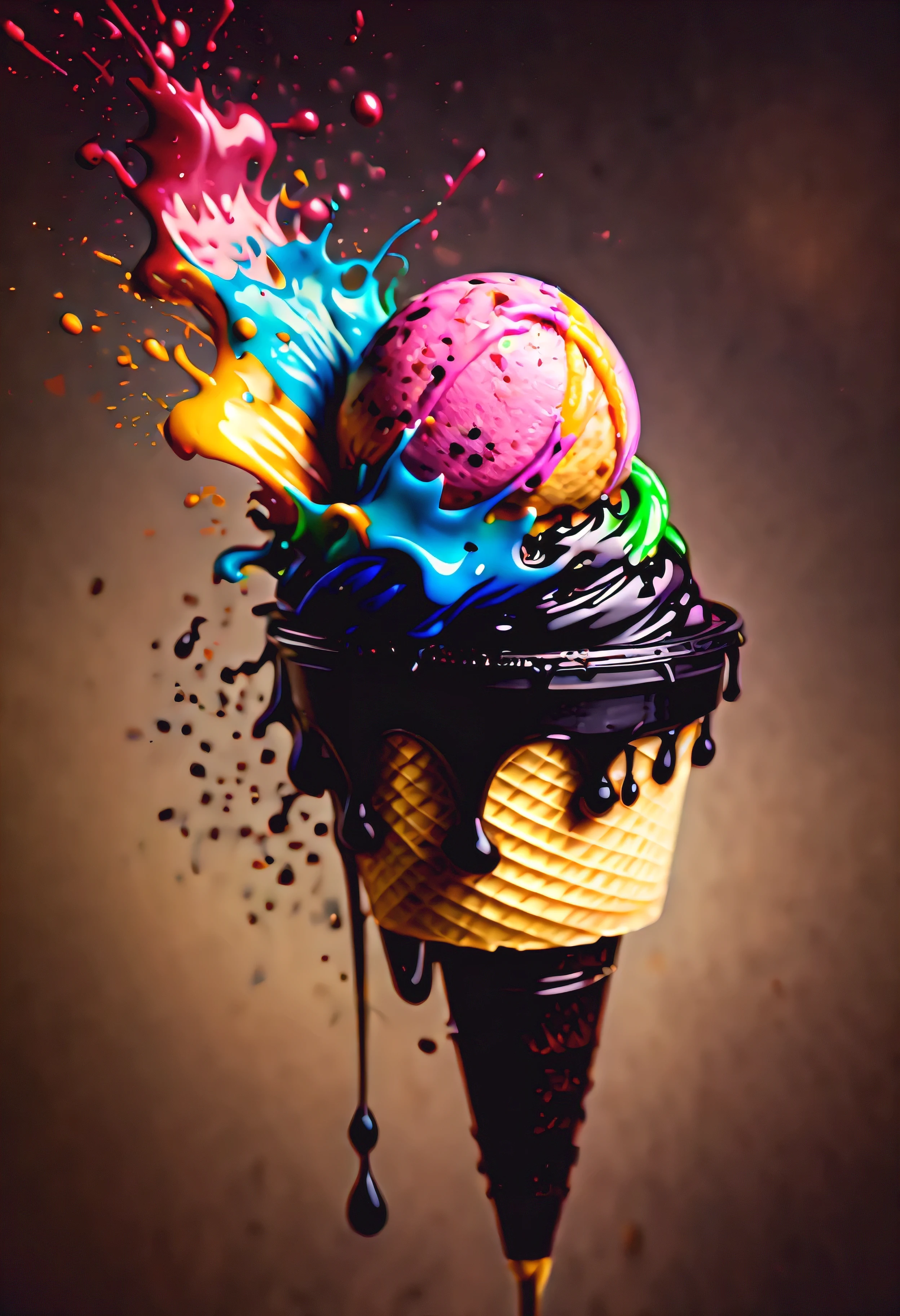 ((Masterpiece in maximum 16K resolution):1.6),((soft_color_photograpy:)1.5), ((ink_splatter_styles):1.4),((Movie-like still images and dynamic angles):1.3),| Macro shot, cinematic photo of a napolitano ice cream, ink_splatter_style, dark shot, film grain, extremely detailed, All captured with sharp focus.
