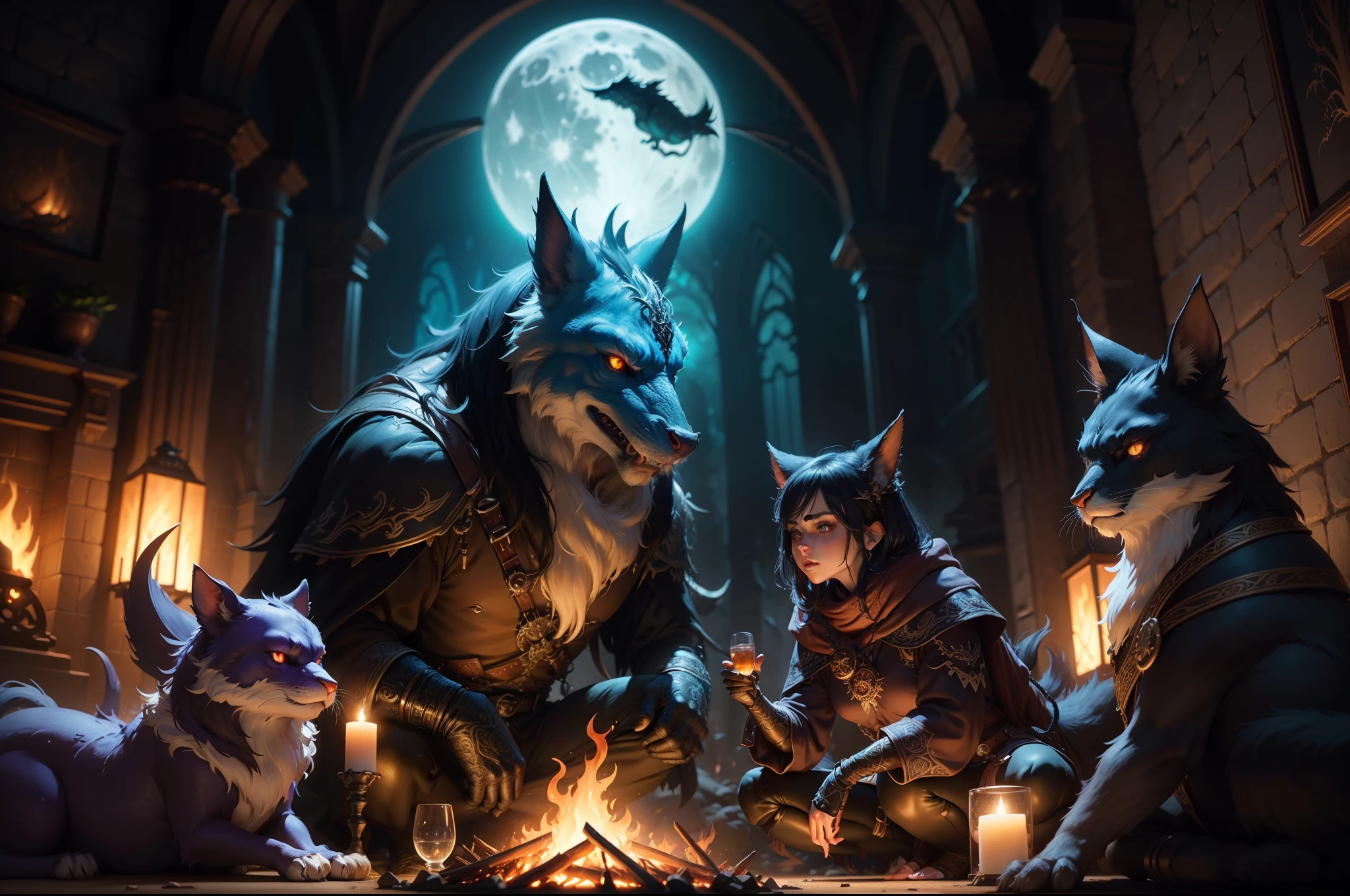 <lora:crmu:0.6>crmu, A beautiful deadly female enchanter casting a love spell on a furry monster, Slavic, Lovecraftian, eerie, tragic, mysterious, enticing, eternal, starry night, hearts eye