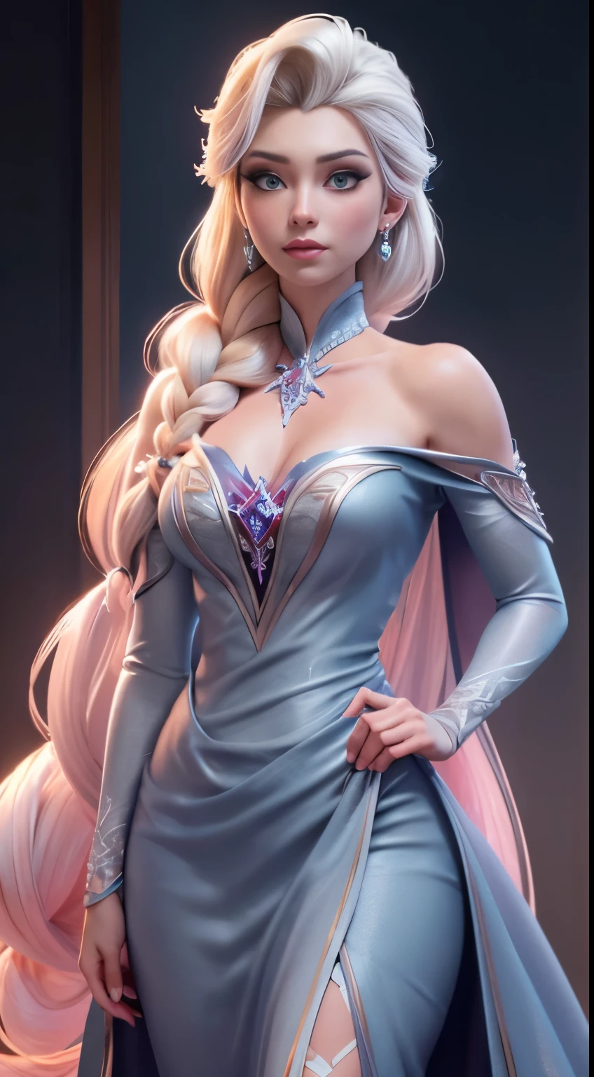 (elsa frozen-rose quartz SU mezclando modelos .) ((mesclando fusión)) Highly detailed CG unity 8k wallpaper, style shot, complex, high detail, dramatic, highest quality movie still image, very detailed, masterpiece, best quality, character design, Elsa, Elsa from Frozen,Diamante Rosado fusión (( Dark style)), realistic ultra-detailed rendering style, natural light, sharp character design, (hard focus, 8k), (((natural skin texture))), 8k textures, soft cinematic lighting, adobe lightroom, dark room, hdr, Sophisticated, Elegant, Rich Detail, Sharp Focuilm Look) )), Soothing Tones, Detail Frenzy, Intricate Detail, Super Detail, Low Contrast, Soft Film Lighting, Dull Colors, Exposure Blending, HDR, Fade, 35mm, f/1.4, ISO64, f16, 25 sec.