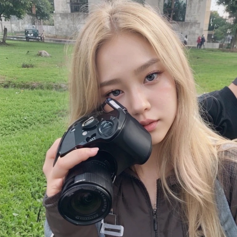 Wonyoung face, Blonde hair, pink lips, glossy lips, maximum quality 