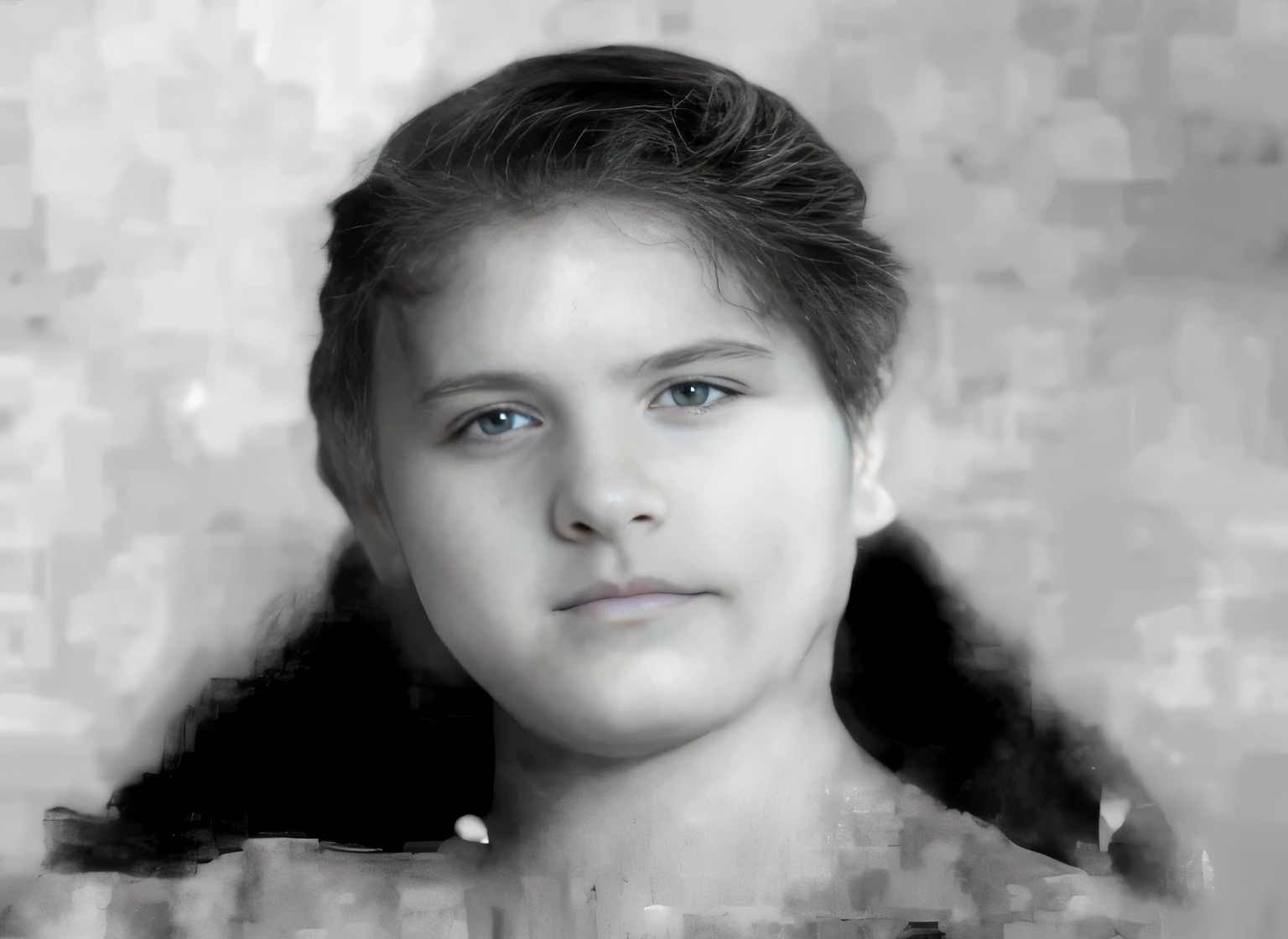 Hay una foto en blanco y negro de una mujer con corbata, Imagen mejorada de 16k, Cara restaurada realista, retrato arte digital, Digital oil on canvas, inspired by Anna Füssli, Representation of a close-up portrait, Arte digital pero foto, transformation portrait, cara renderizada de manera realista, Pintura digital mate, Arte digital H 9 6 0, retrato digital