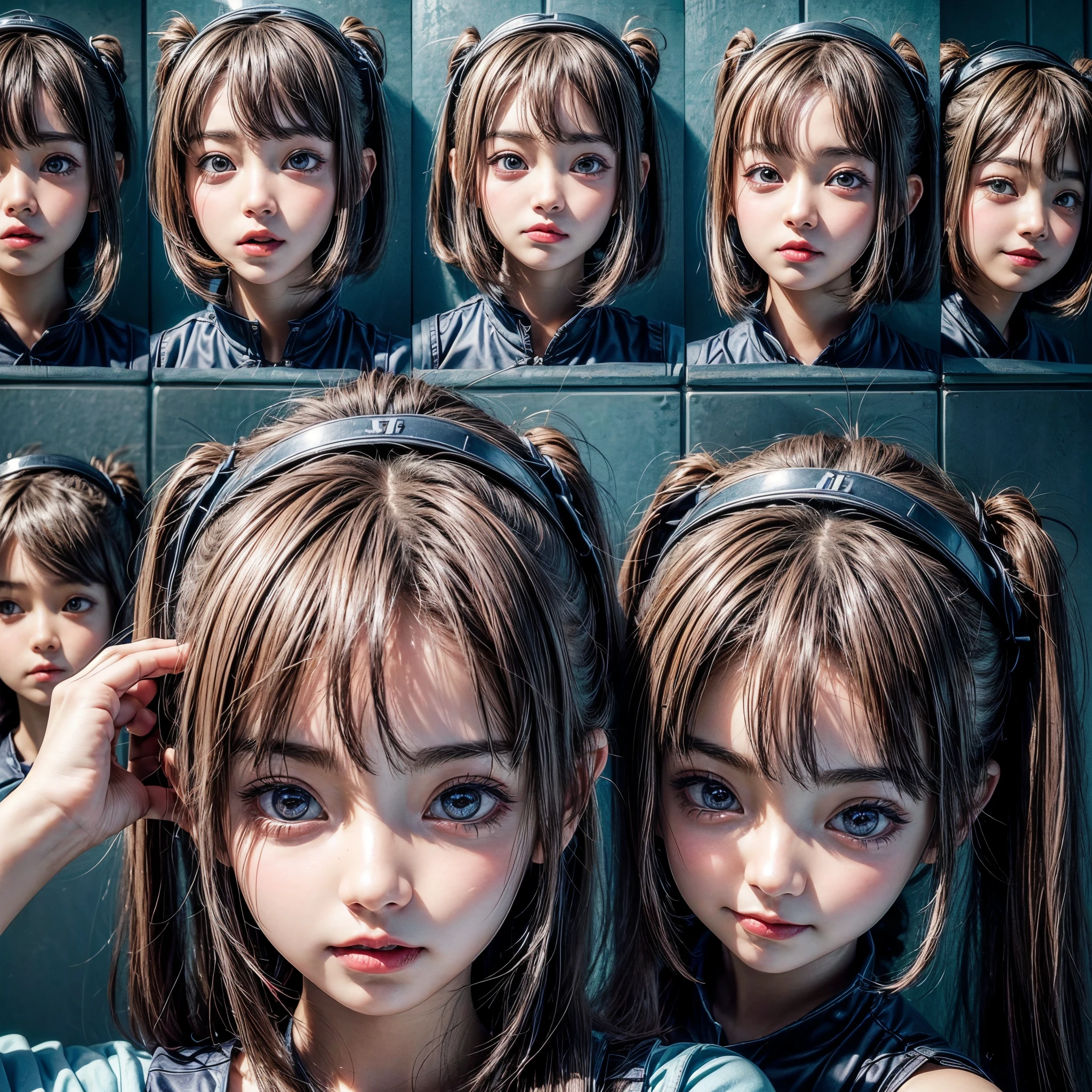 (((1 KAWAII girl, 9 grids, 9 poses and expressions, different emotions))) .