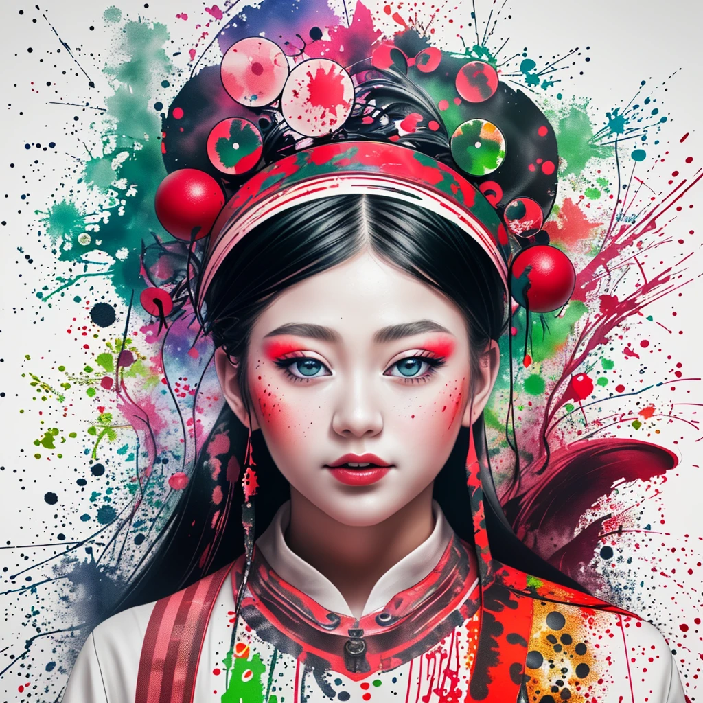 ink splash, paint splatter, girl, panoramic, Ultra high saturation, (best quality, masterpiece, Representative work, official art, Professional, 8k)
