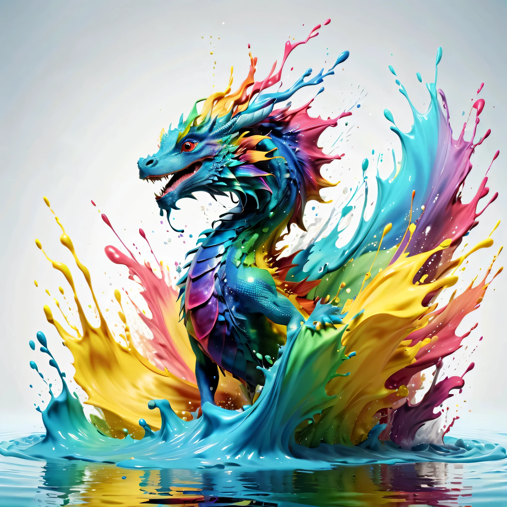 Expressing the flow of ink dancing in the wind,water effects,colorful water,A water dragon is swimming in the ink,Ink splash,Sparkling,Bright colors,light reflection,rich colors,abstract,3D,8K,High resolution,masterpiece,high quality,Detailed details,Colors of the rainbow,laugh mischievously,tricky,design,fun,bright colors,splash of water,invite you to the world of art,wonderful,dim background