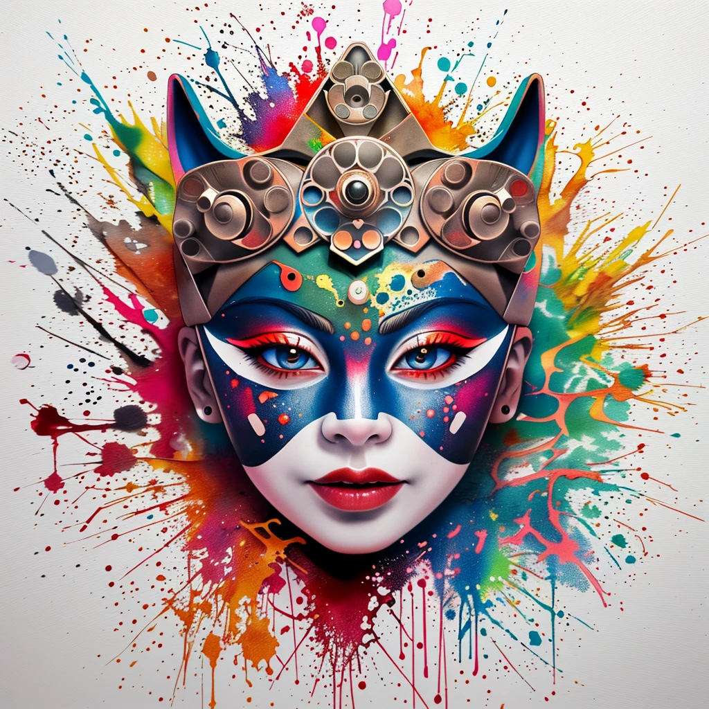 ink splash, paint splatter, girl, panoramic, Ultra high saturation, (best quality, masterpiece, Representative work, official art, Professional, 8k)