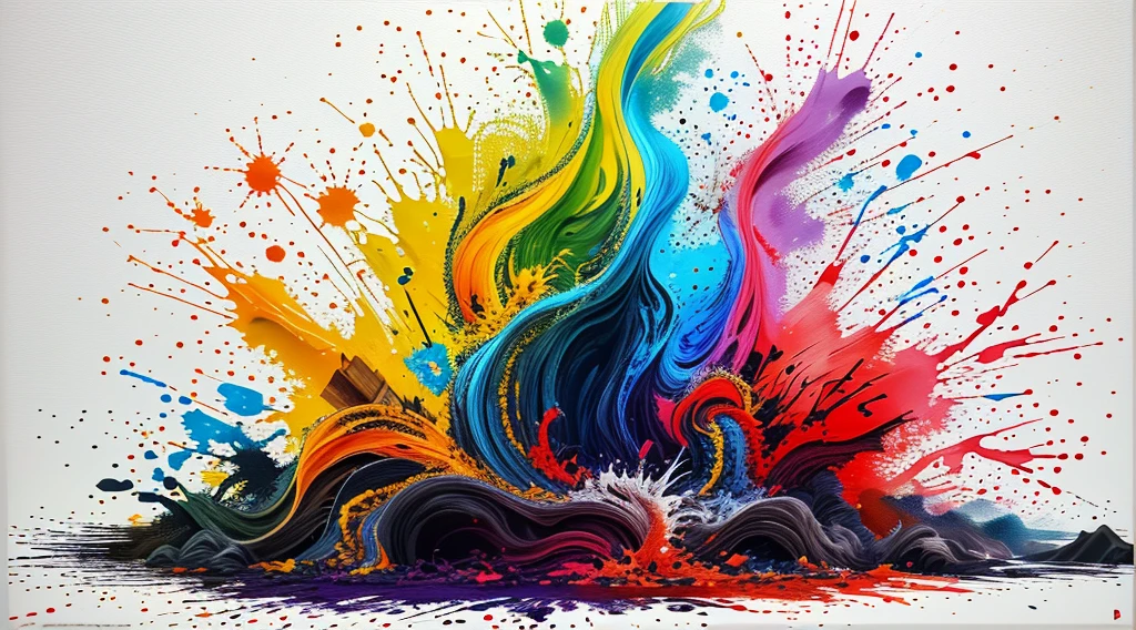 ink splash, paint splatter, panoramic, Ultra high saturation, (best quality, masterpiece, Representative work, official art, Professional, 8k)