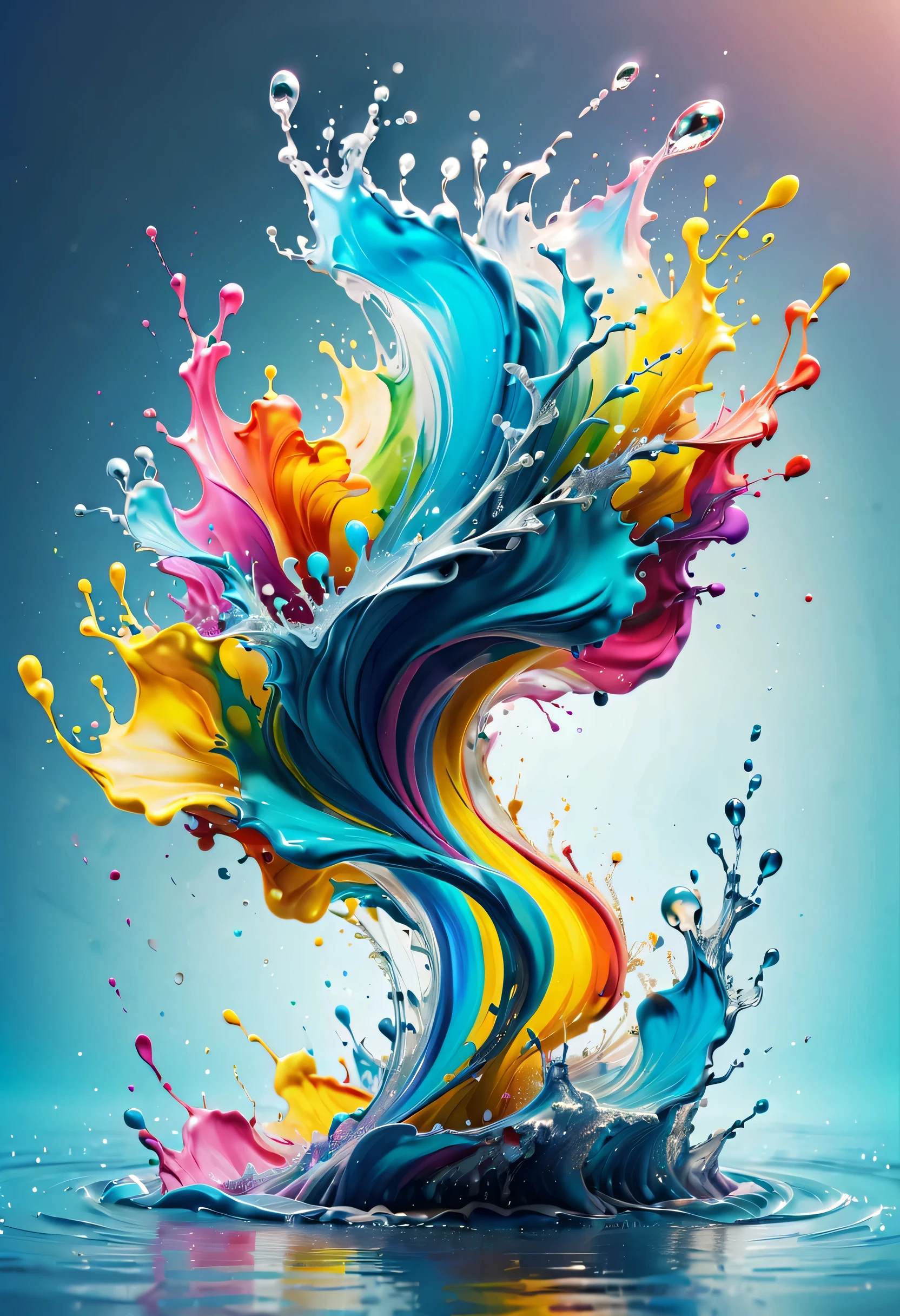 Expressing the flow of ink dancing in the wind,water effects,colorful water,splash of waterで作られた花,Ink splash,Sparkling,Bright colors,light reflection,rich colors,abstract,3D,8K,High resolution,masterpiece,high quality,Detailed details,Colors of the rainbow,laugh mischievously,tricky,design,fun,bright colors,splash of water,invite you to the world of art,wonderful,dim background