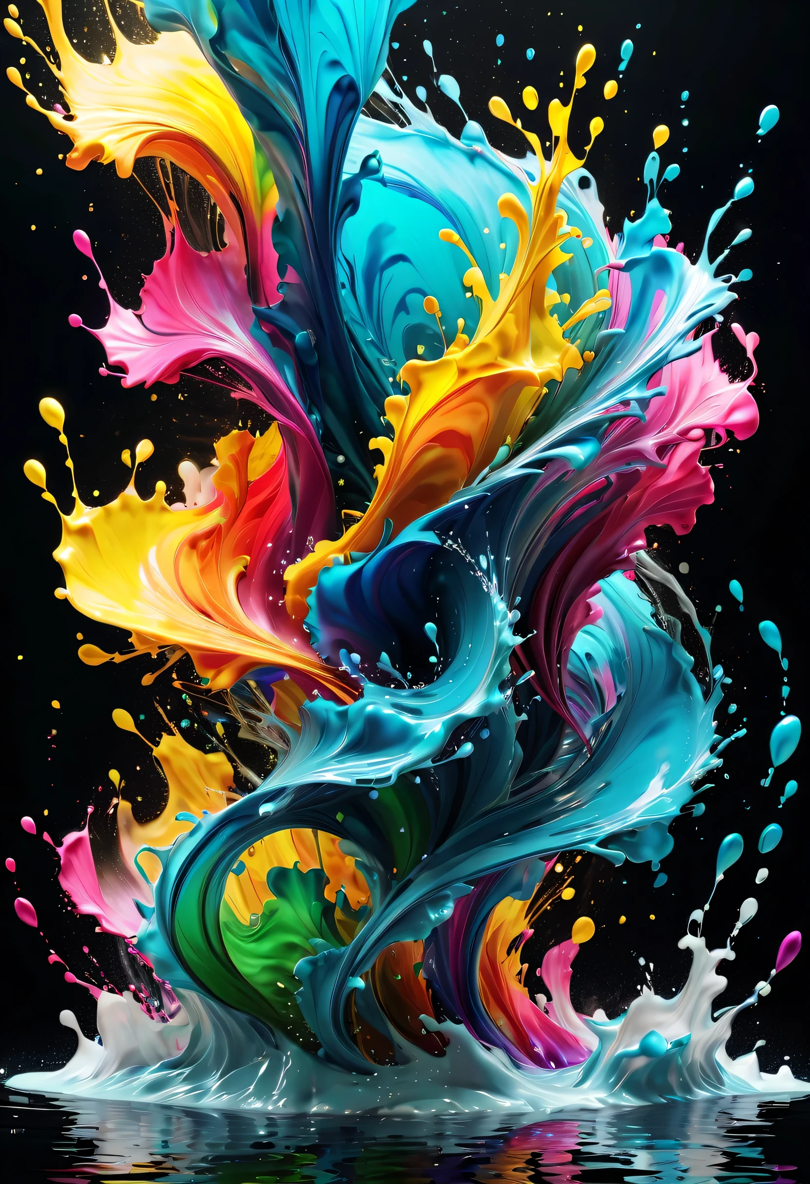 Expressing the flow of ink dancing in the wind,water effects,colorful water,splash of waterで作られたドラゴン,Ink splash,Sparkling,Bright colors,light reflection,rich colors,abstract,3D,8K,High resolution,masterpiece,high quality,Detailed details,Colors of the rainbow,laugh mischievously,tricky,design,fun,bright colors,splash of water,invite you to the world of art,wonderful,dim background