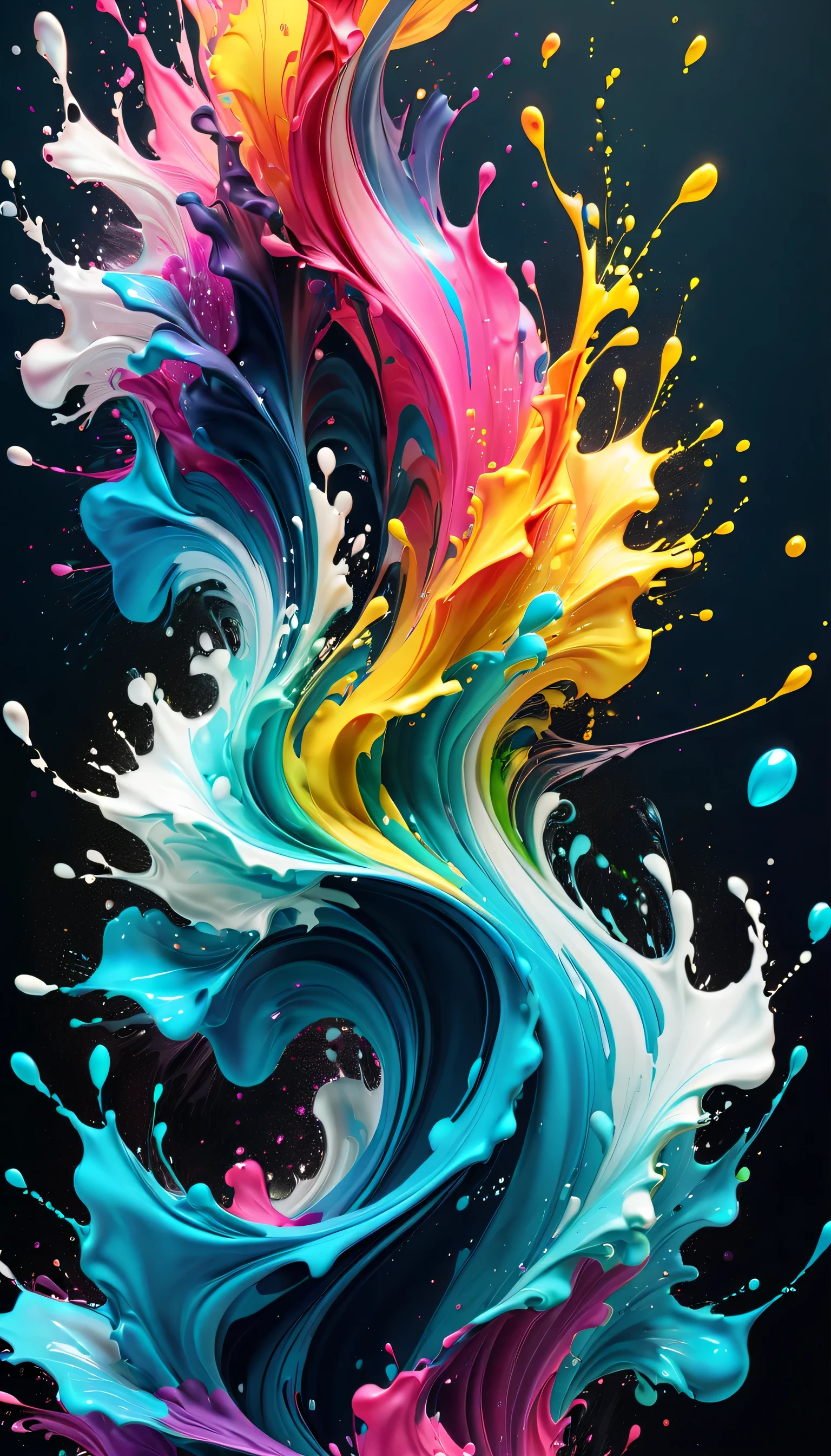 Expressing the flow of ink dancing in the wind,water effects,colorful water,splash of waterで作られたドラゴン,Ink splash,Sparkling,Bright colors,light reflection,rich colors,abstract,3D,8K,High resolution,masterpiece,high quality,Detailed details,Colors of the rainbow,laugh mischievously,tricky,design,fun,bright colors,splash of water,invite you to the world of art,wonderful,dim background