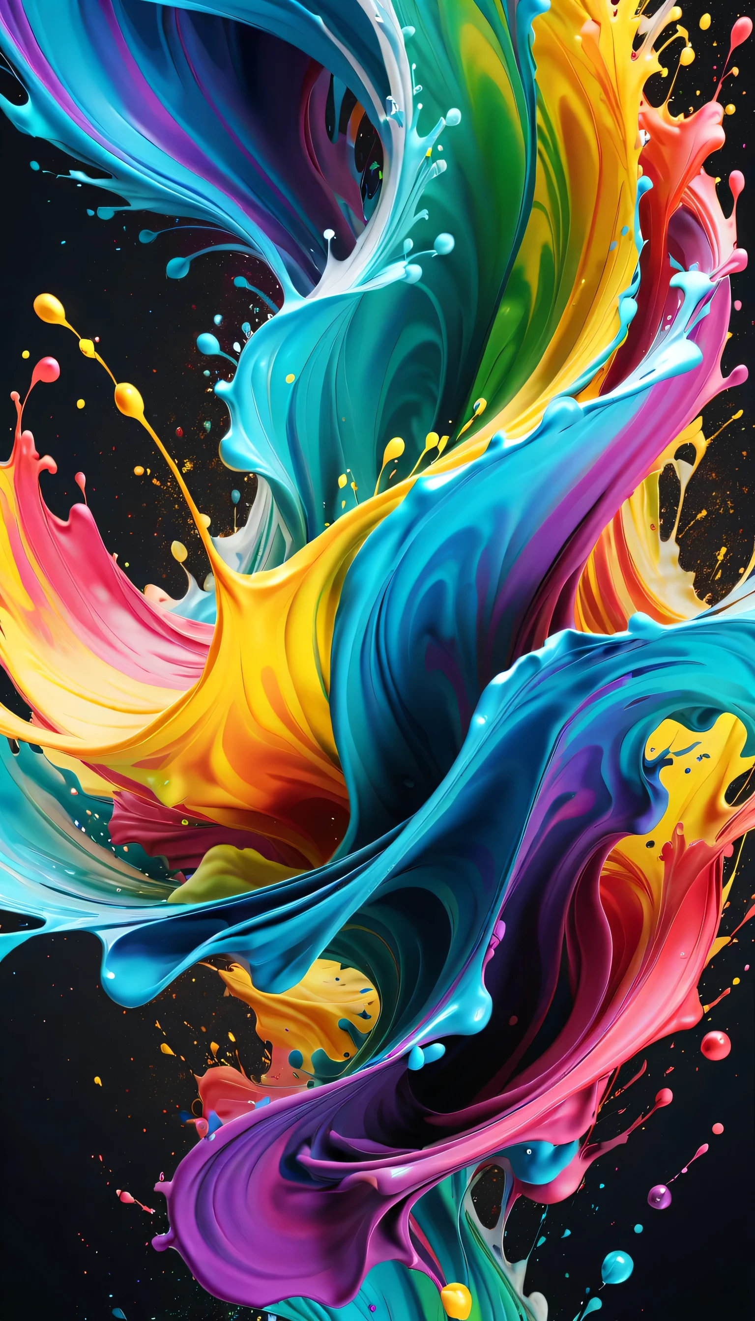 Expressing the flow of ink dancing in the wind,water effects,colorful water,Ink splash,Sparkling,Bright colors,light reflection,rich colors,abstract,3D,8K,High resolution,masterpiece,high quality,Detailed details,Colors of the rainbow,laugh mischievously,tricky,design,fun,bright colors,splash of water,invite you to the world of art,wonderful,dim background