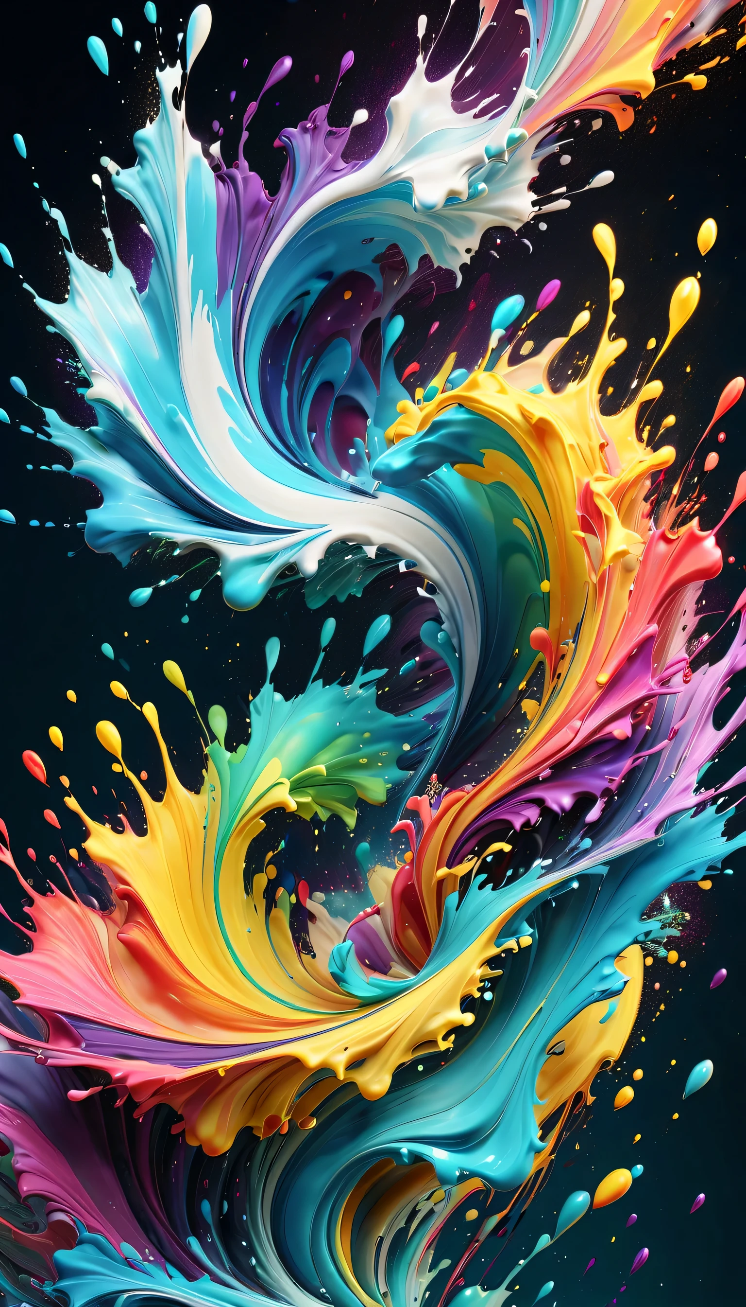 Expressing the flow of ink dancing in the wind,water effects,colorful water,Ink gathers in the center to form a planet.,Ink splash,Sparkling,Bright colors,light reflection,rich colors,abstract,3D,8K,High resolution,masterpiece,high quality,Detailed details,Colors of the rainbow,Naughty,tricky,design,fun,bright colors,splash of water,invite you to the world of art,wonderful,dim background