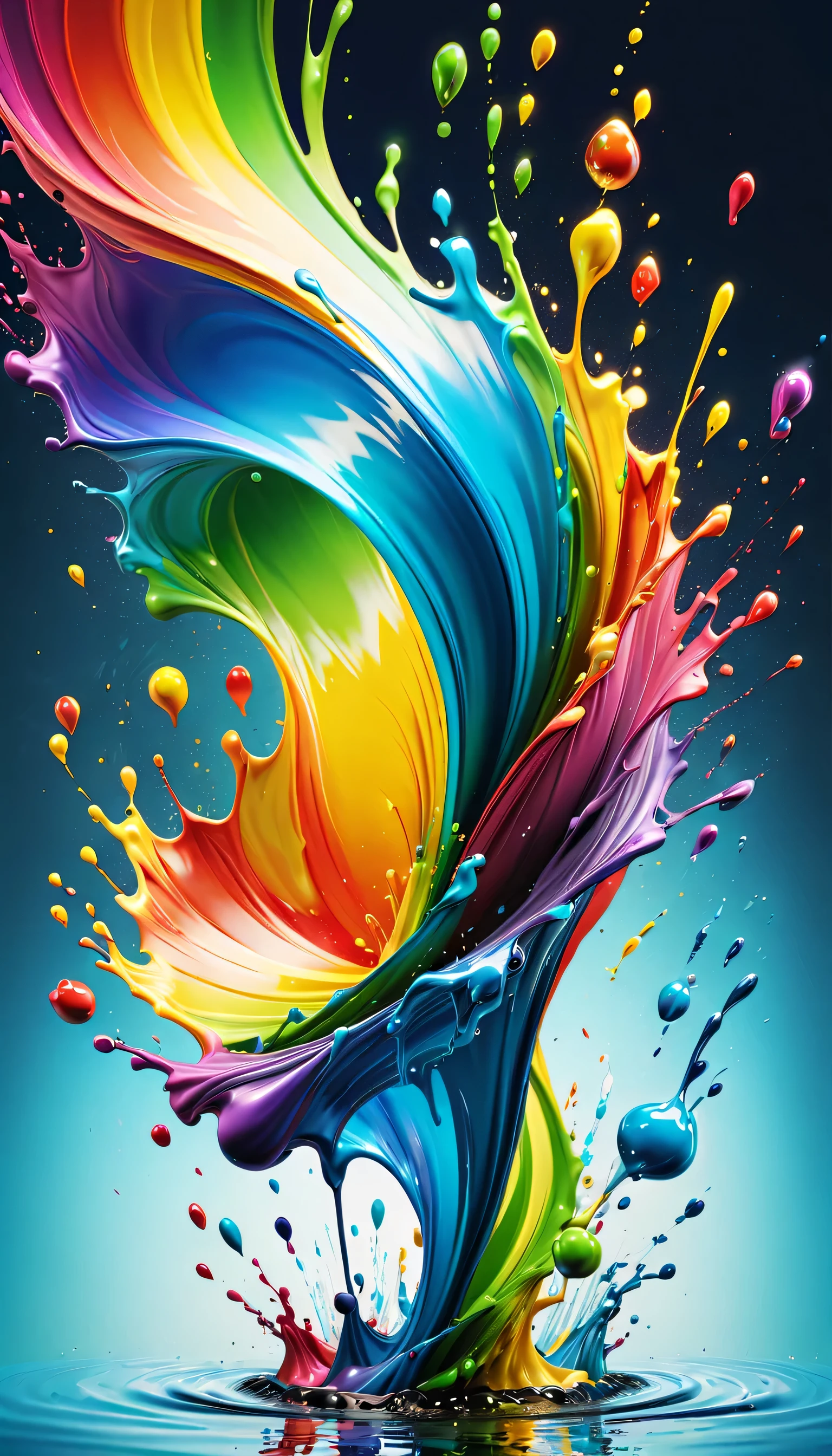 Expressing the flow of ink dancing in the wind,water effects,colorful water,Place a rainbow colored nut in the center,Ink splash,Sparkling,Bright colors,light reflection,rich colors,abstract,3D,8K,High resolution,masterpiece,high quality,Detailed details,Colors of the rainbow,laugh mischievously,tricky,design,fun,bright colors,splash of water,invite you to the world of art,wonderful,dim background