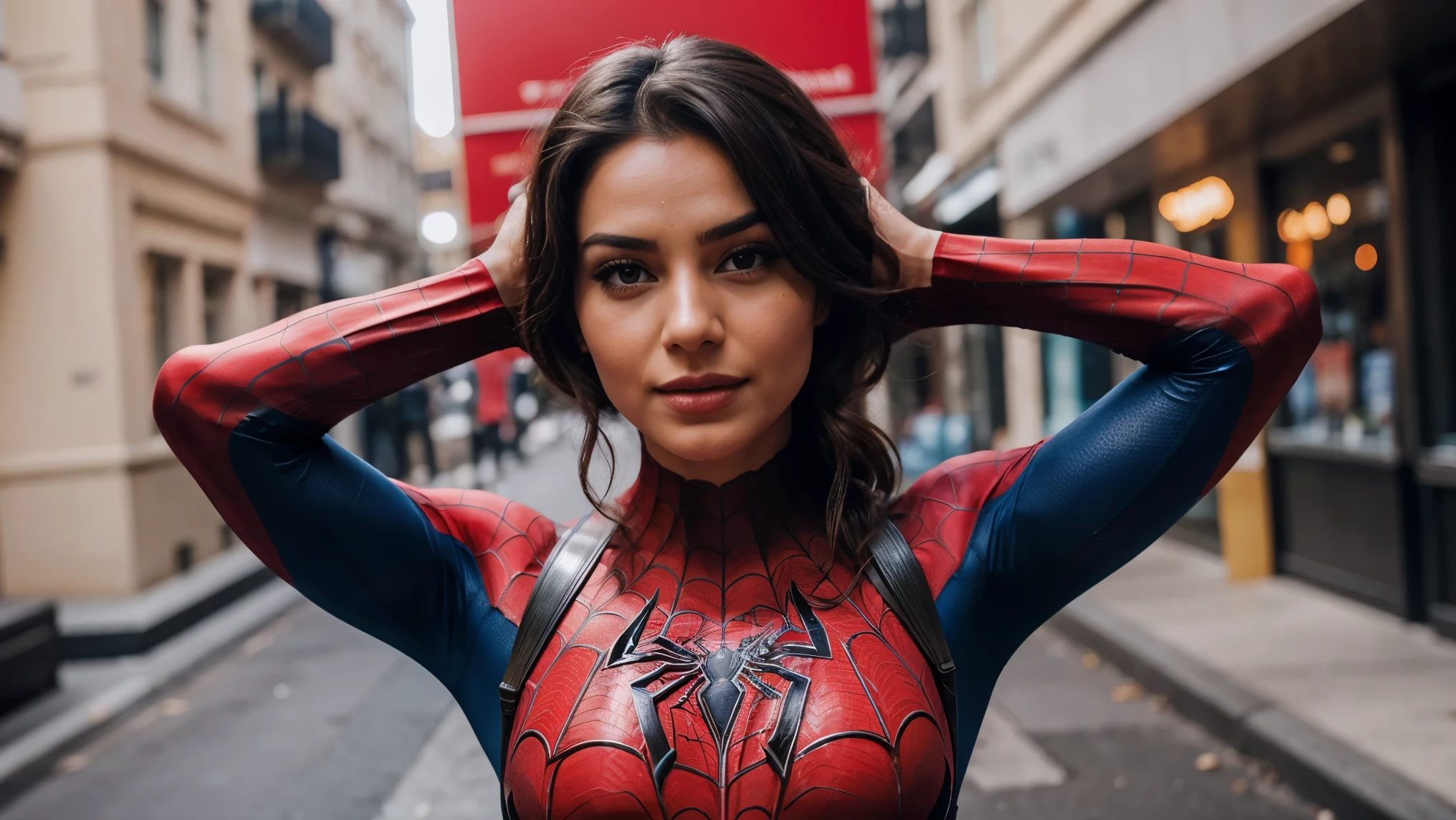 the most beautiful woman in the world wearing a spiderman outfit