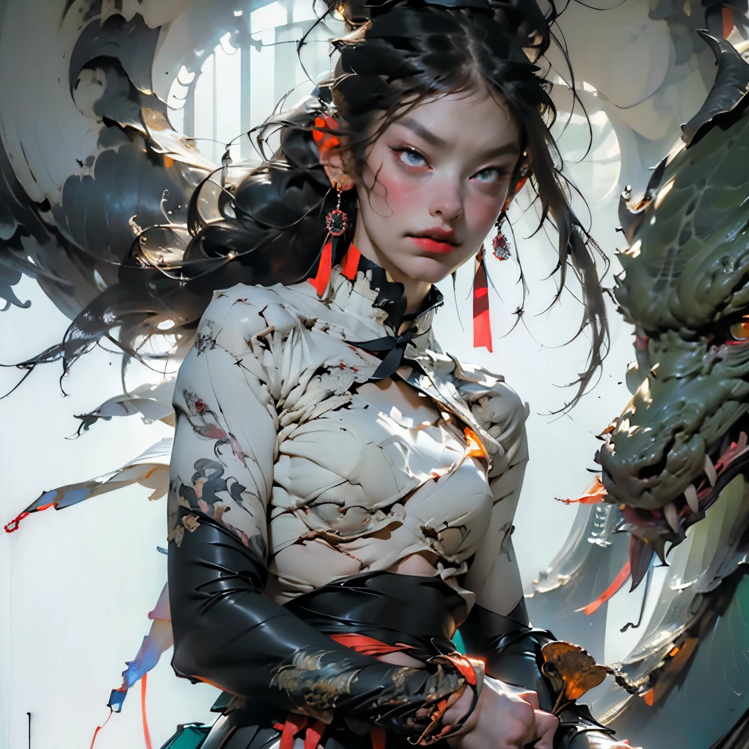 1_Clash of the Titans. A sexy demoness, (beautiful woman in leather outfit with wings and sword, Yang J, Chengwei Pan on ArtStation, CGSociety and Fenghua Zhong, digital fantasy art), Inspired by Fenghua Zhong, epic exquisite character art, Victor Wang, Jason Chan, stunning cgsociety, Beautiful digital images, Lee Song). Angels: (strong body of a woman, clean-shaven head, light angle of an angel from behind, very strong character, anatomically correct proportions. Has a very beautiful female body, fights a terrible enemy, is surrounded by demonic creatures, and indulges, and flirts with them, a very beautiful female body, demonic image). 02_Oil painting techniques of the High Renaissance, masters of the Italian Renaissance; Titian, Veronese, Rubens, Botticelli. This is a dark picture of the battle of an angel warrior with demonic creatures. A lush oil painting with broad strokes, snow-white skin in the center of the composition, and brutal, seductive figures of demonic creatures. Dark monsters. Painting by Bosch, stories by Dante Alighieri, "Divine Hell-Paradise, black hair, high ponytail, dreadlocks, high detail, Surrealism, Art Deco, chiaroscuro, masterpiece, anatomically correct, textured skin, high detail, high quality"