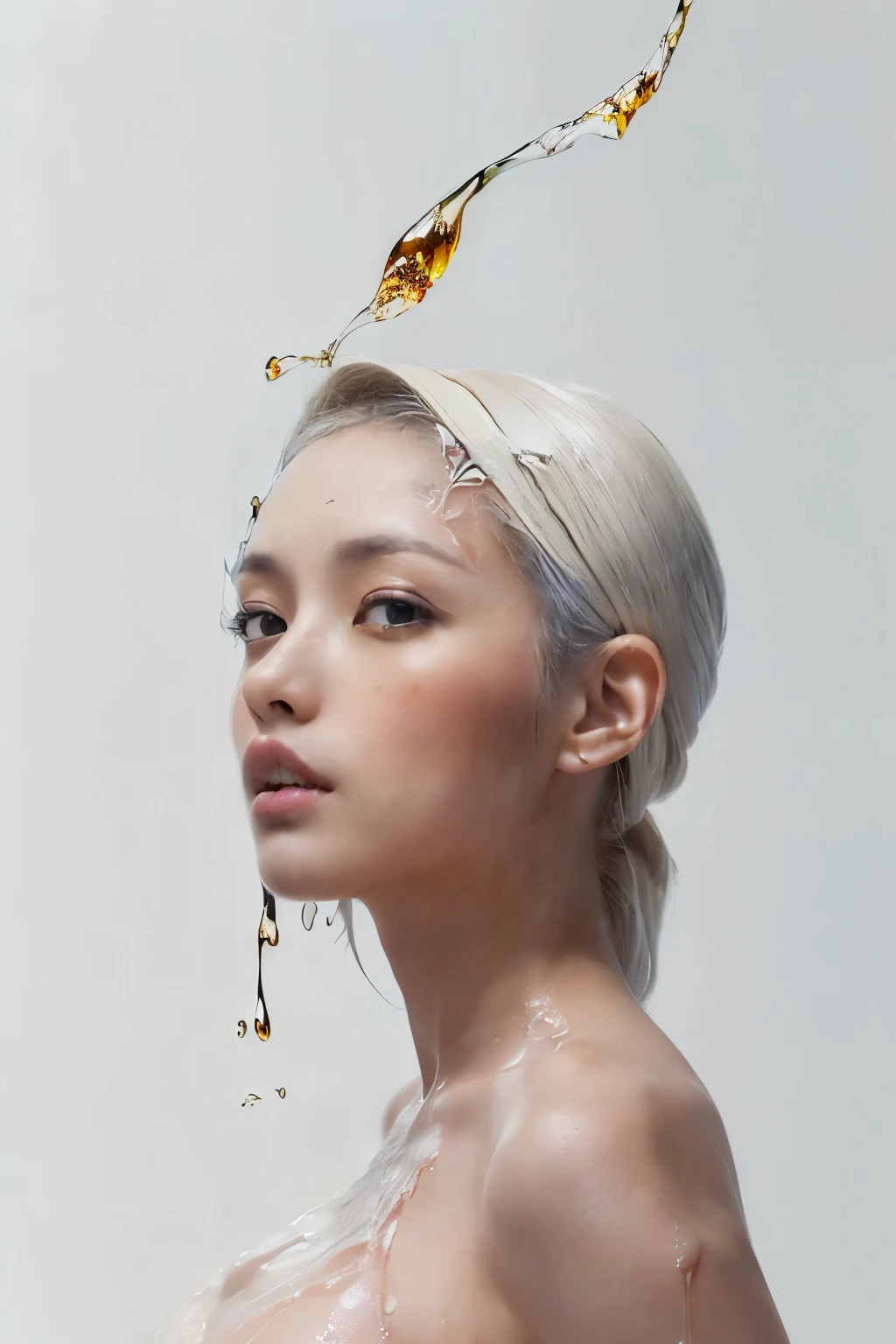 (A beautiful Japanese woman with liquid lightning ,Overthrown by colored transparant glass marbled crystals, Marble textures. Fluid forms, luminescent objects:1.5)(strong visual flow, minimalistic white background:1.5) whiplash line,(best quality)( 8k)(detailed face:1.5)(high resolution:2.0)